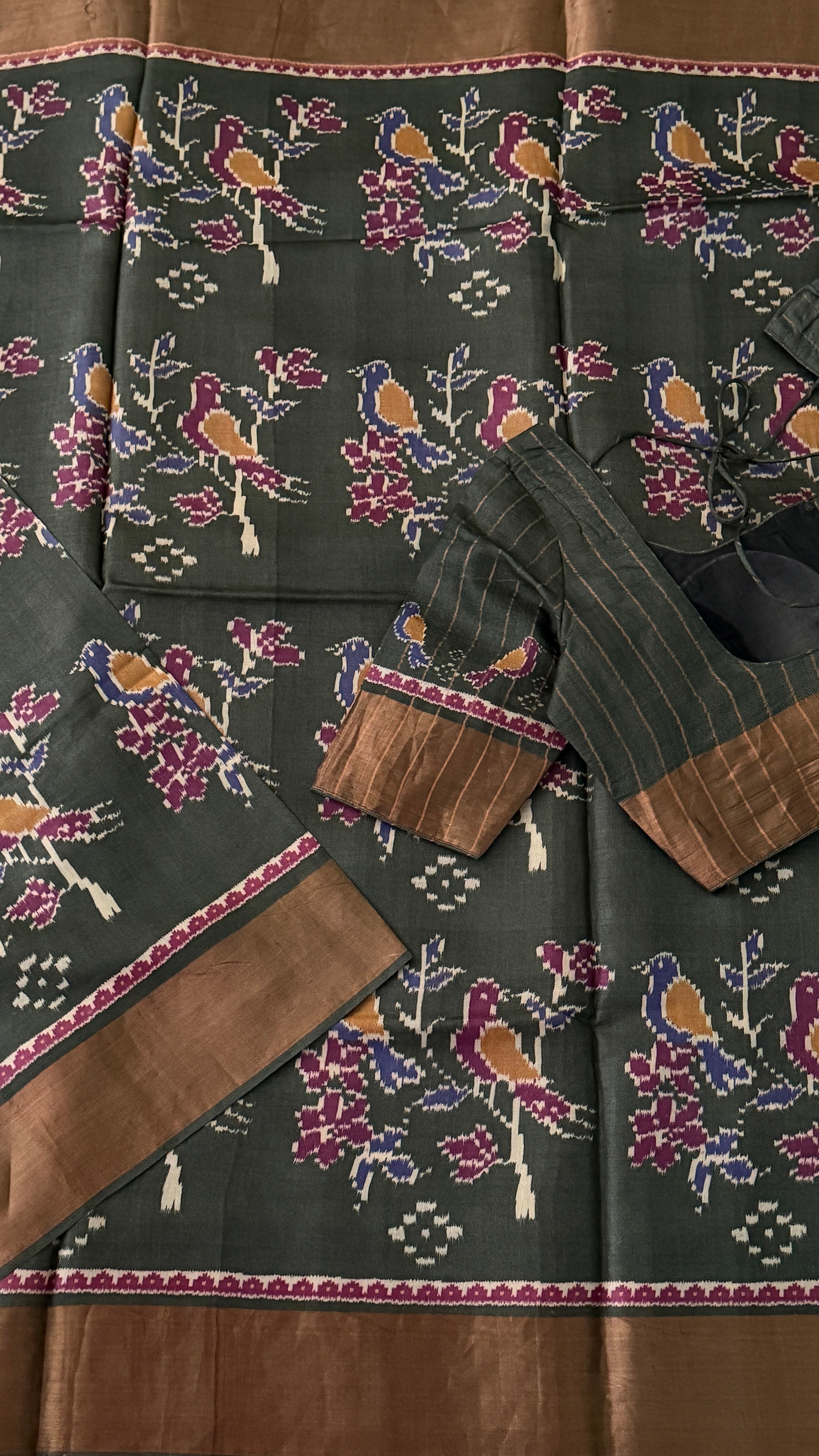 Grey Patola Tussar Banaras Saree
