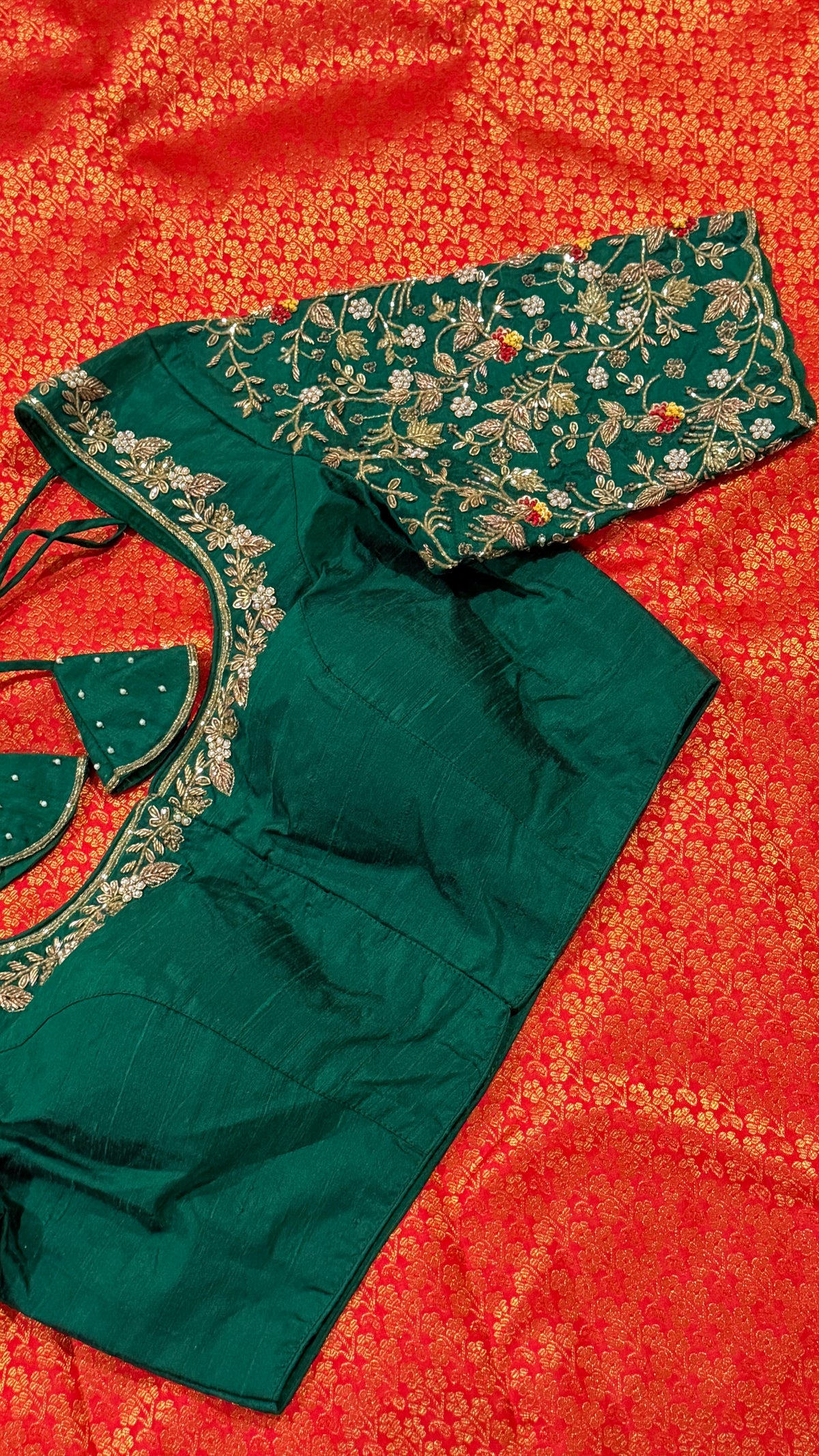 Bottle Green Raw Silk Blouse