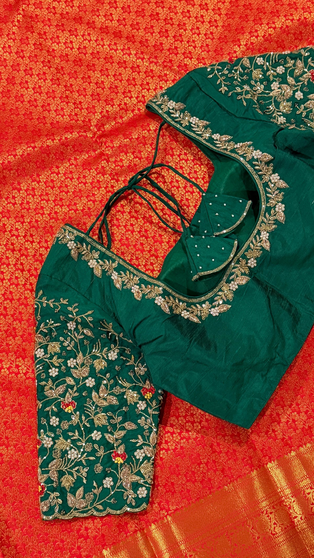 Bottle Green Raw Silk Blouse