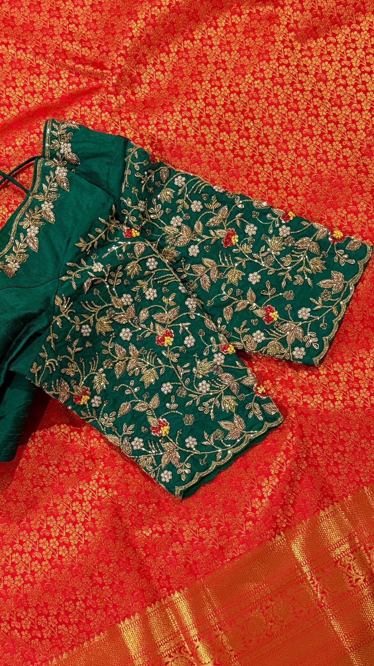Bottle Green Raw Silk Blouse