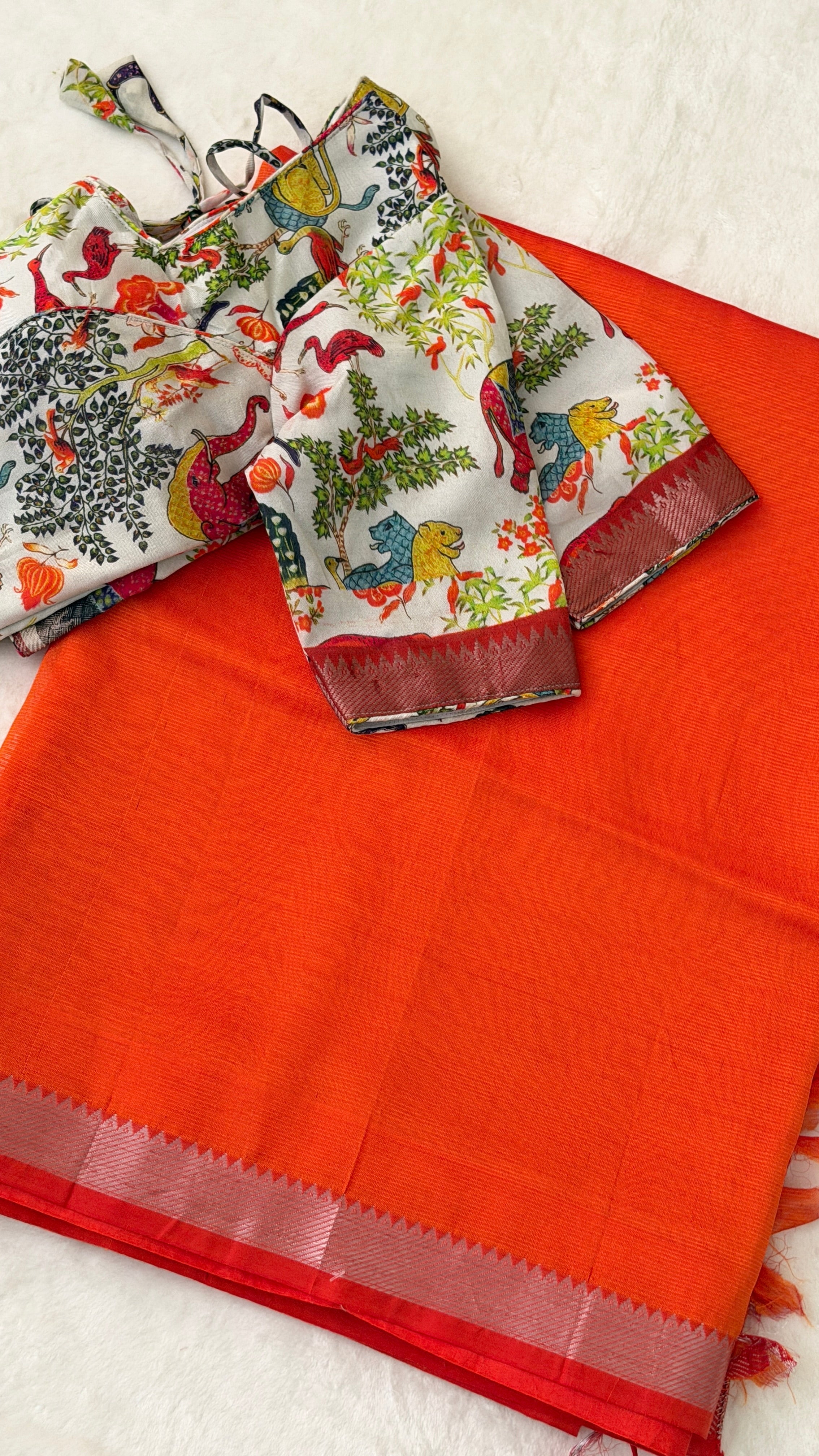Orange Mangalagiri Silk Saree