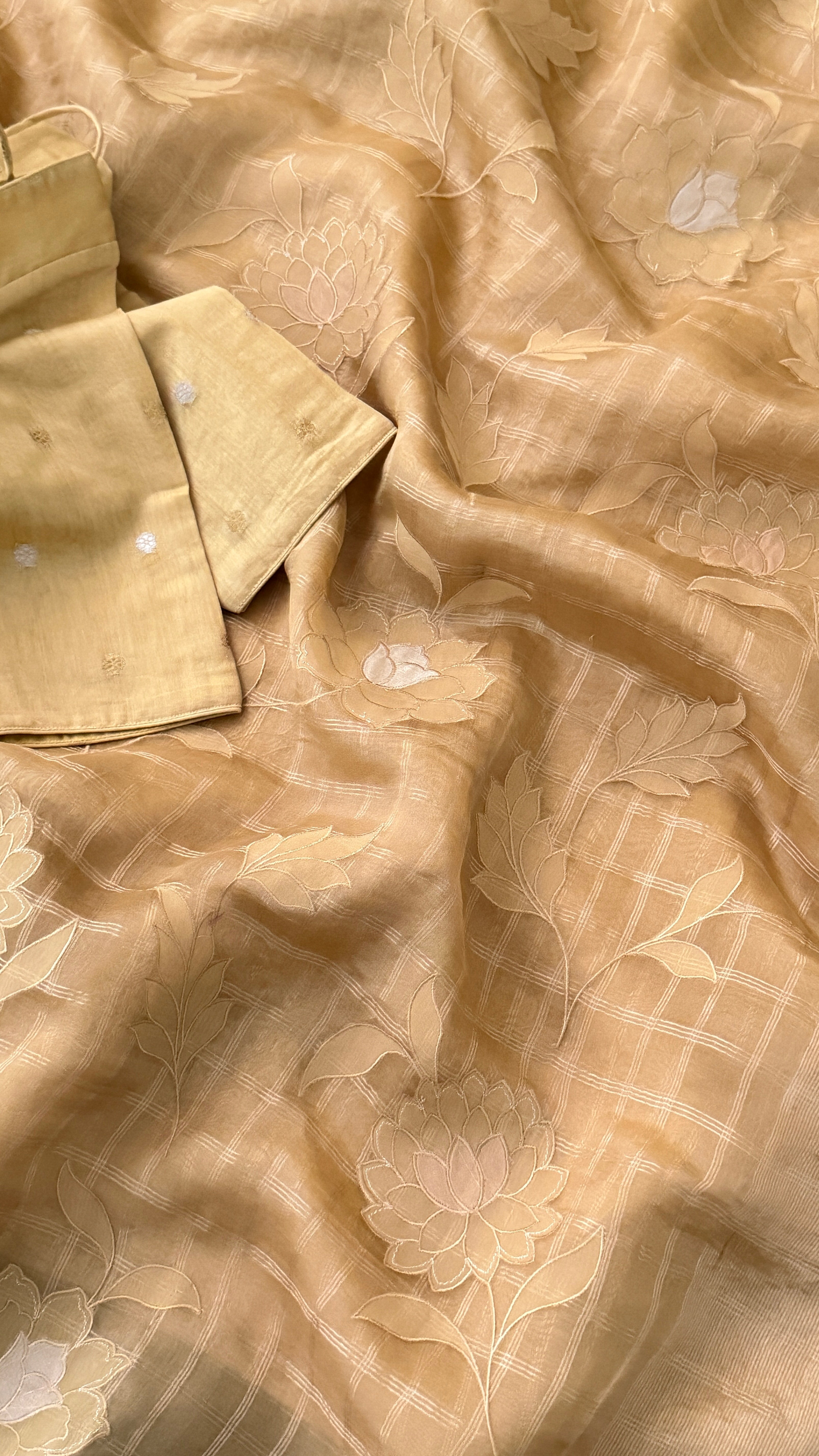 Mustard Kora Organza Saree