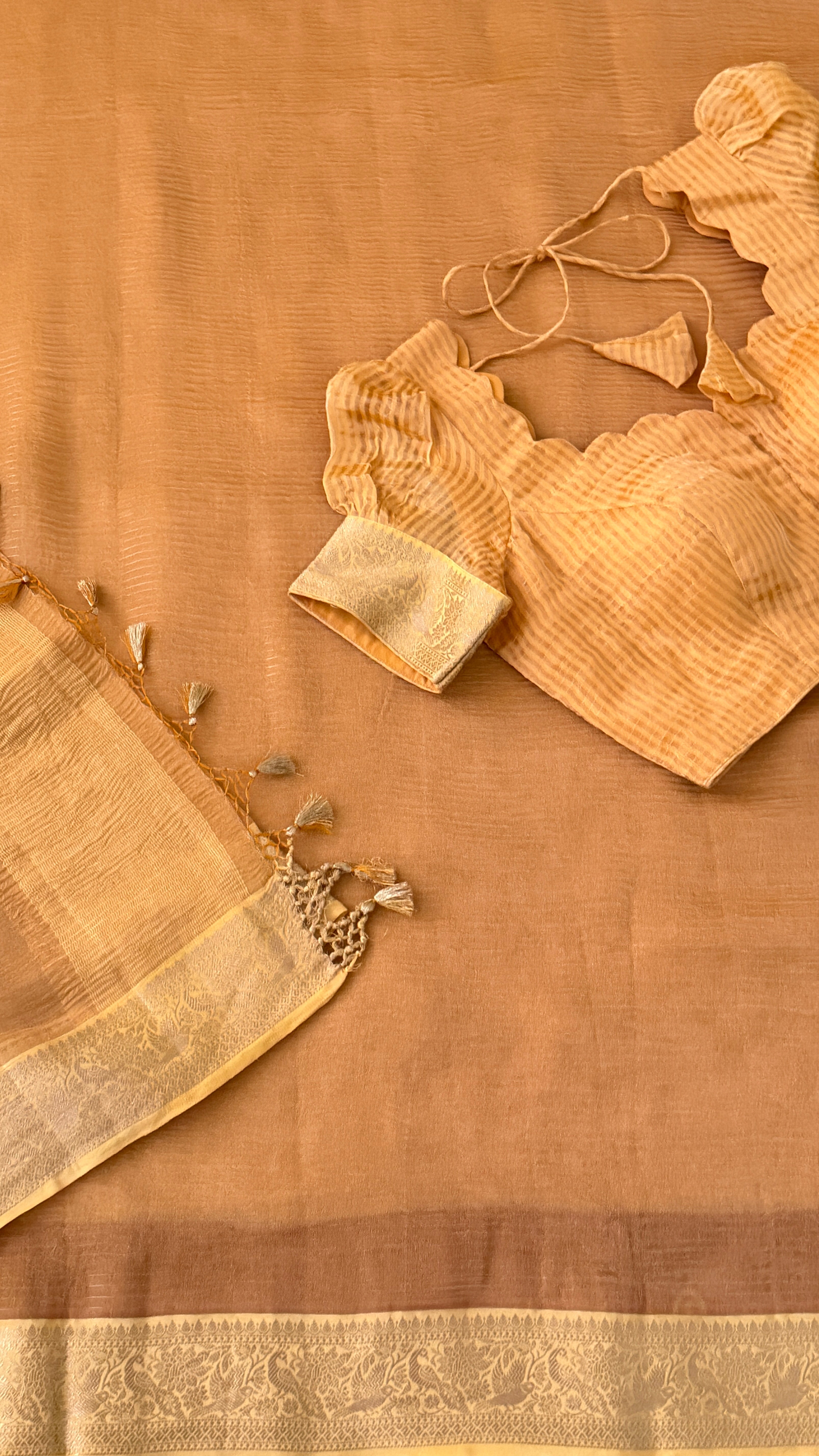 Orange Stripe Kora Tissue Saree