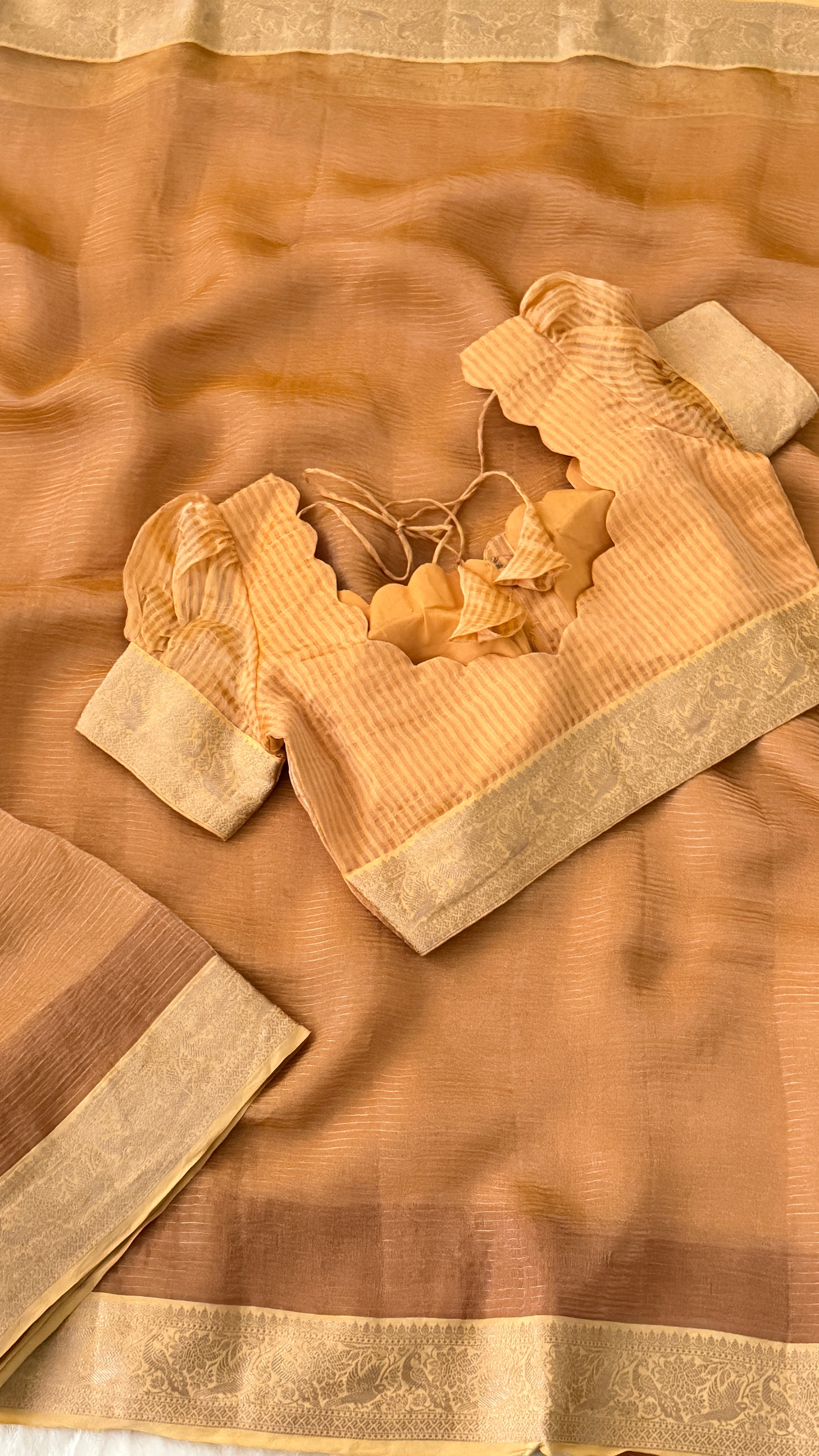 Orange Stripe Kora Tissue Saree