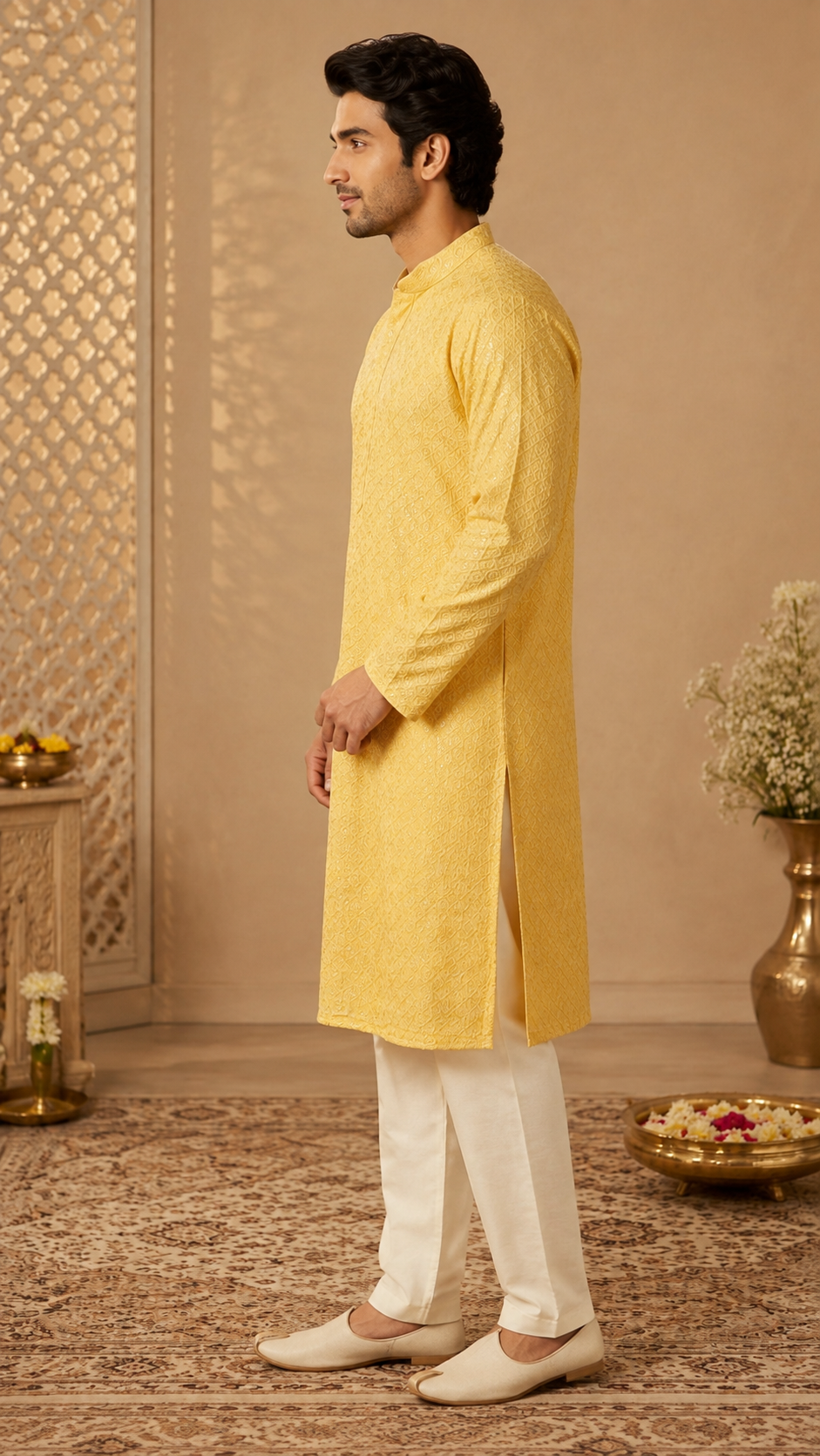 Yellow Cotton Kurta Set