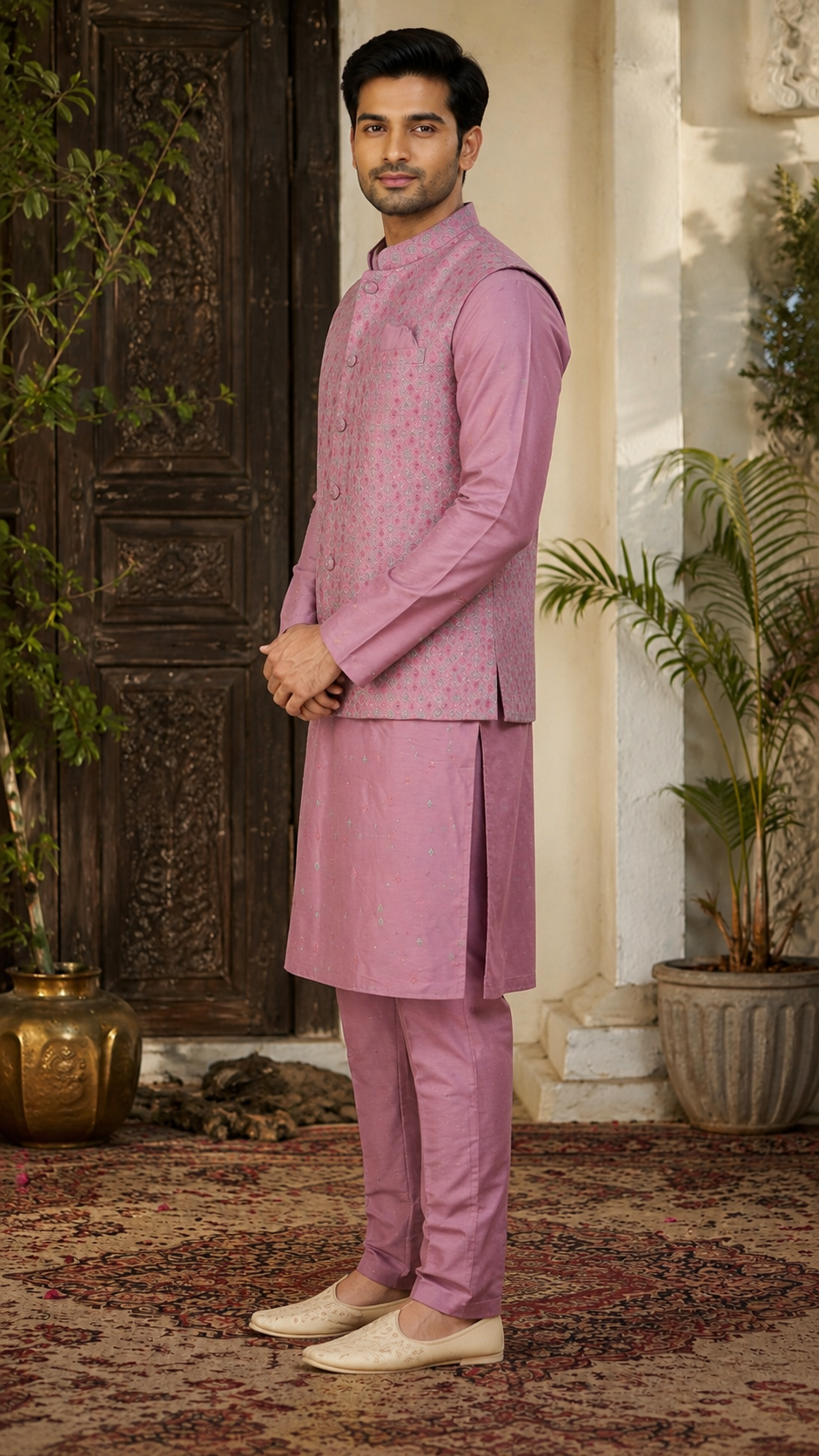 Lavender Silk Jacket-Kurta Set
