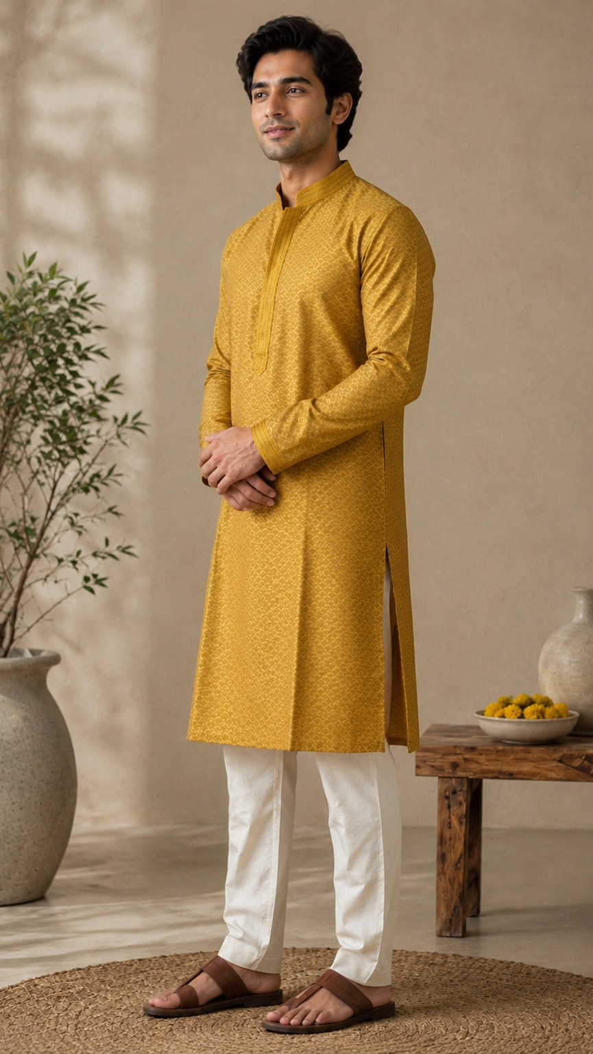 Mustard Silk Kurta Set