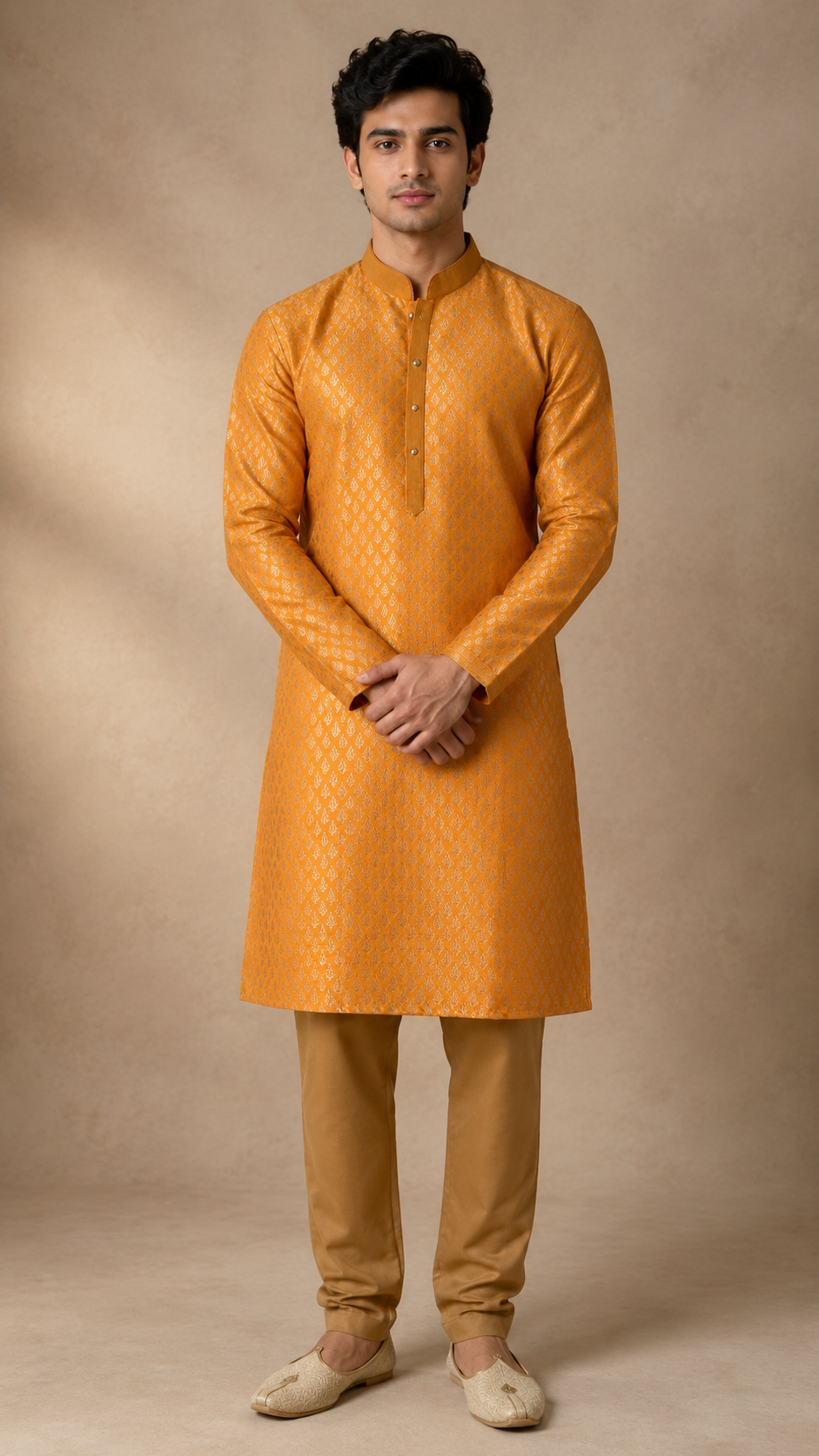 Orange Silk Kurta Set