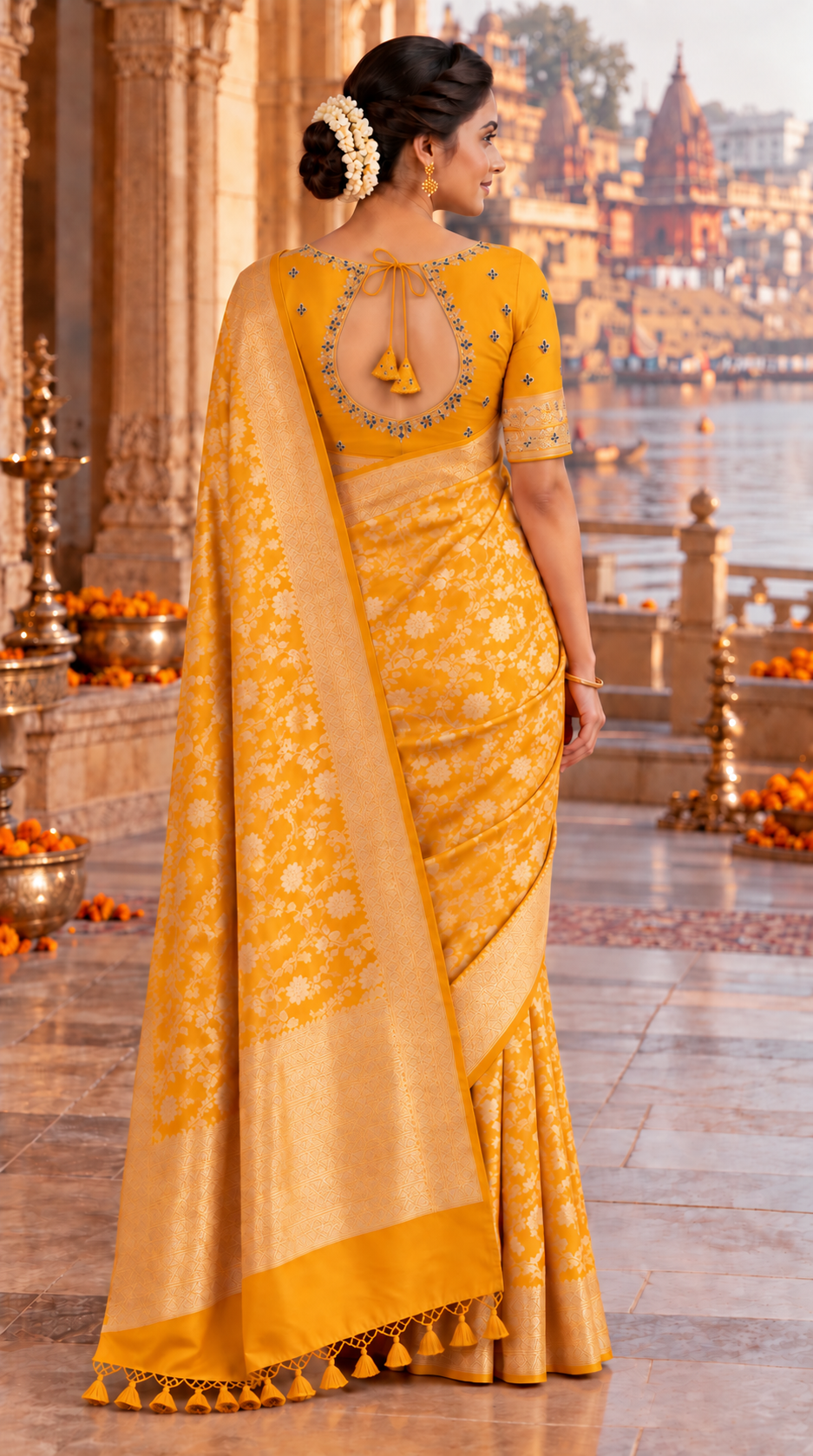 Yellow Banaras Katan Silk saree