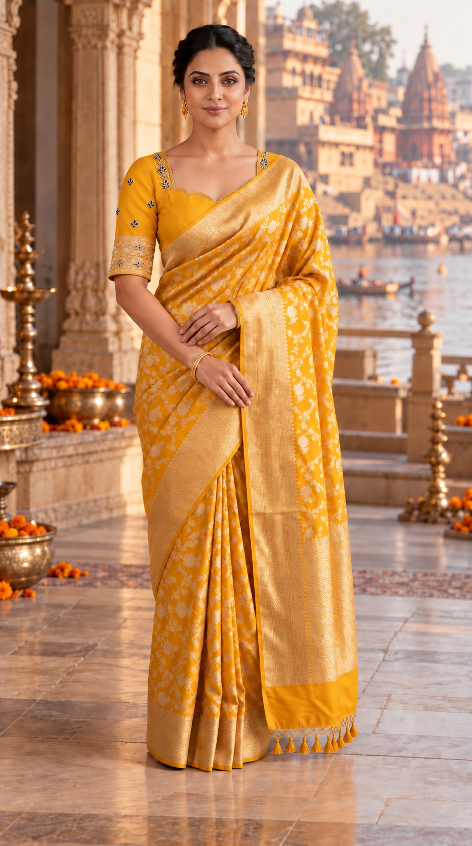 Yellow Banaras Katan Silk saree