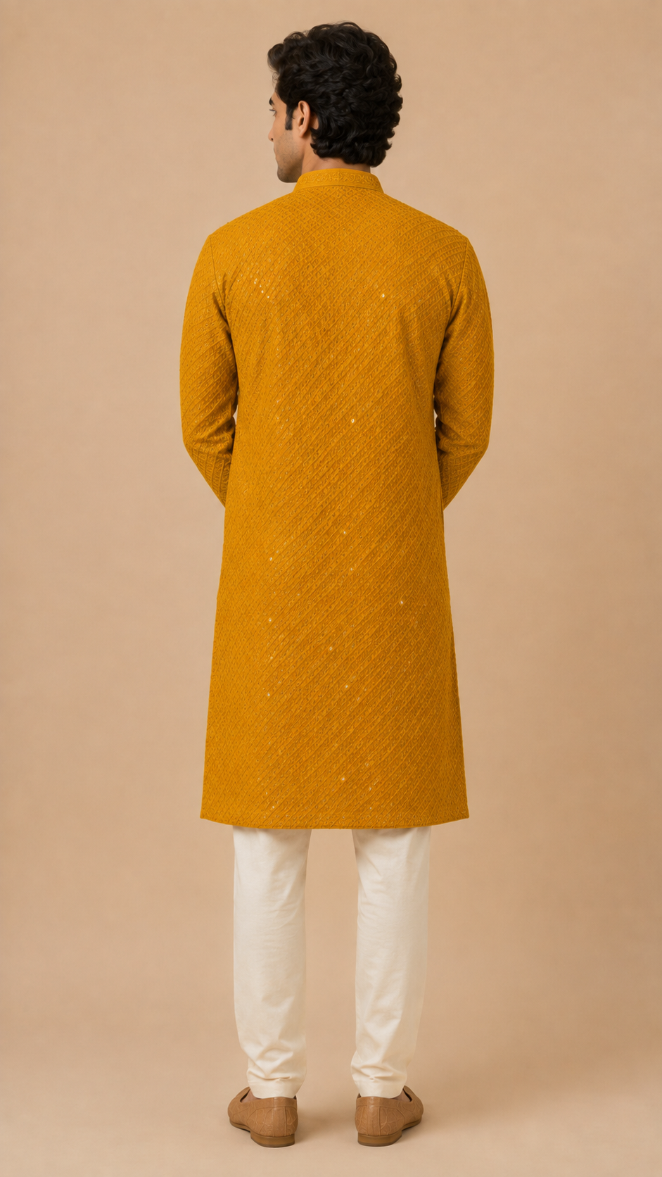 Mustard Chikankari Sequin Kurta Set