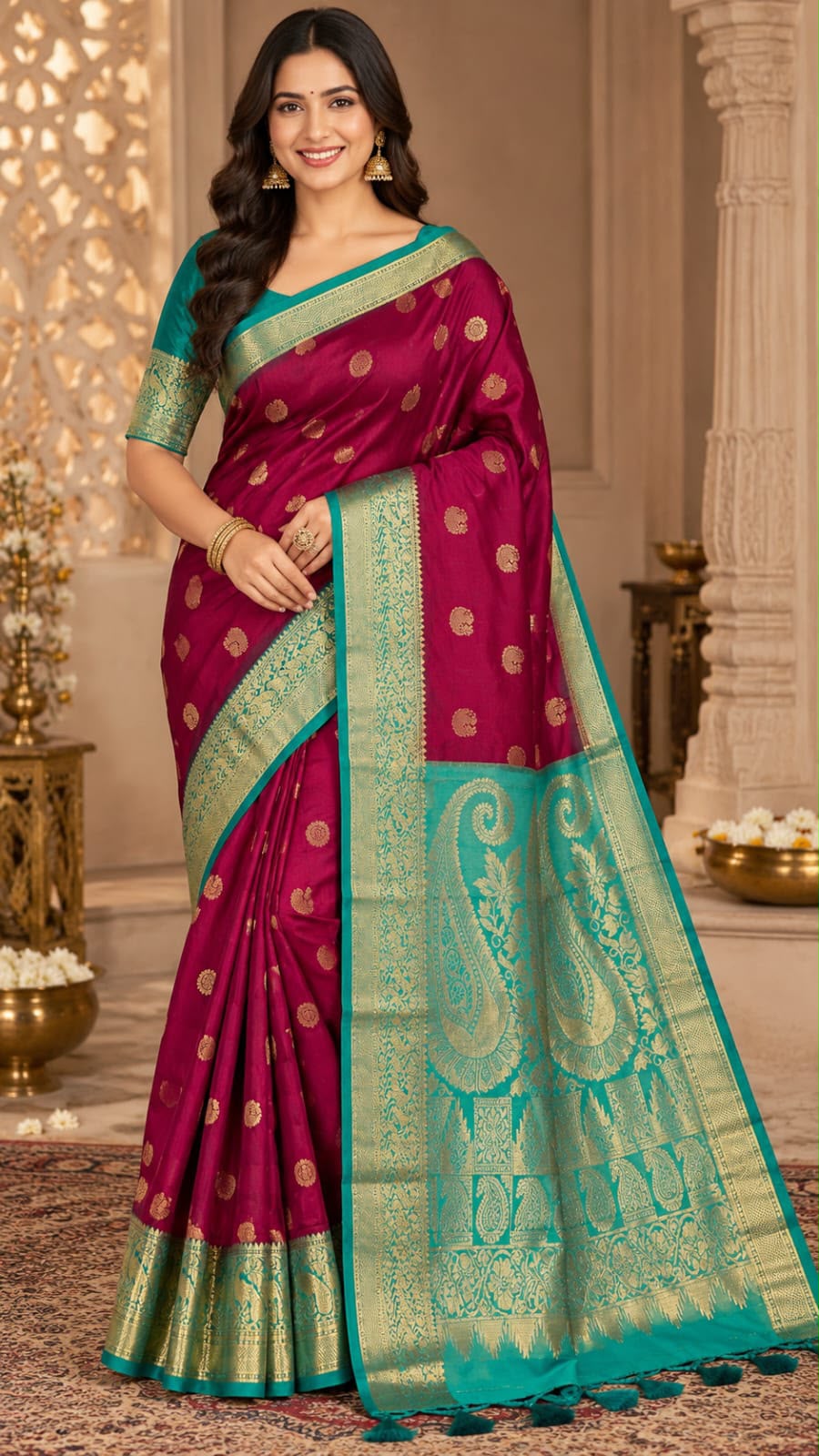 Wine Kanchi Silk Saree