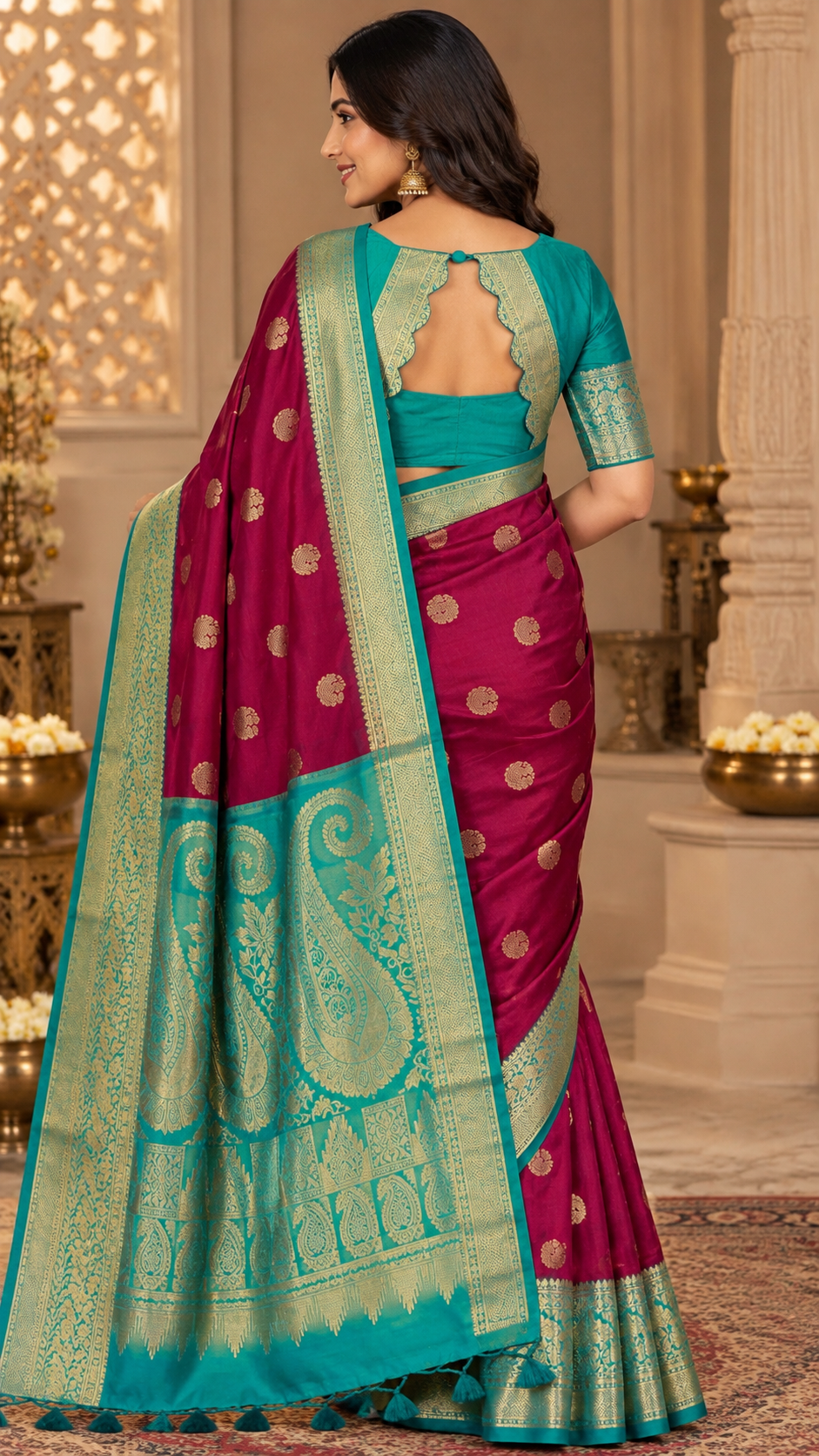 Wine Kanchi Silk Saree