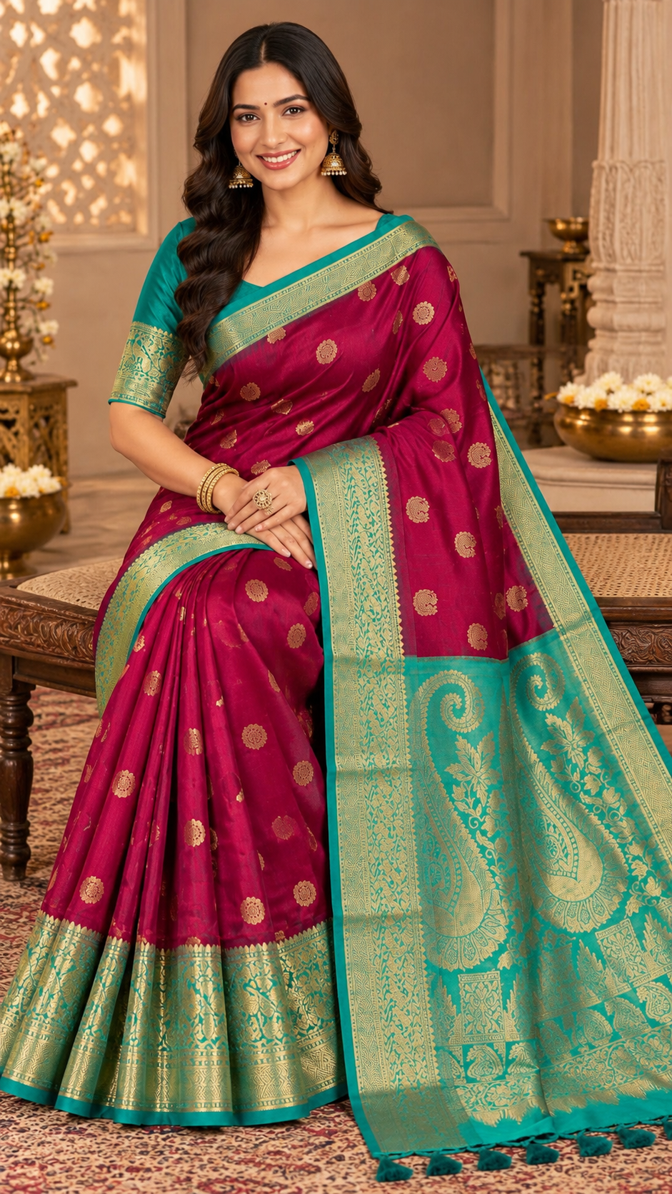 Wine Kanchi Silk Saree