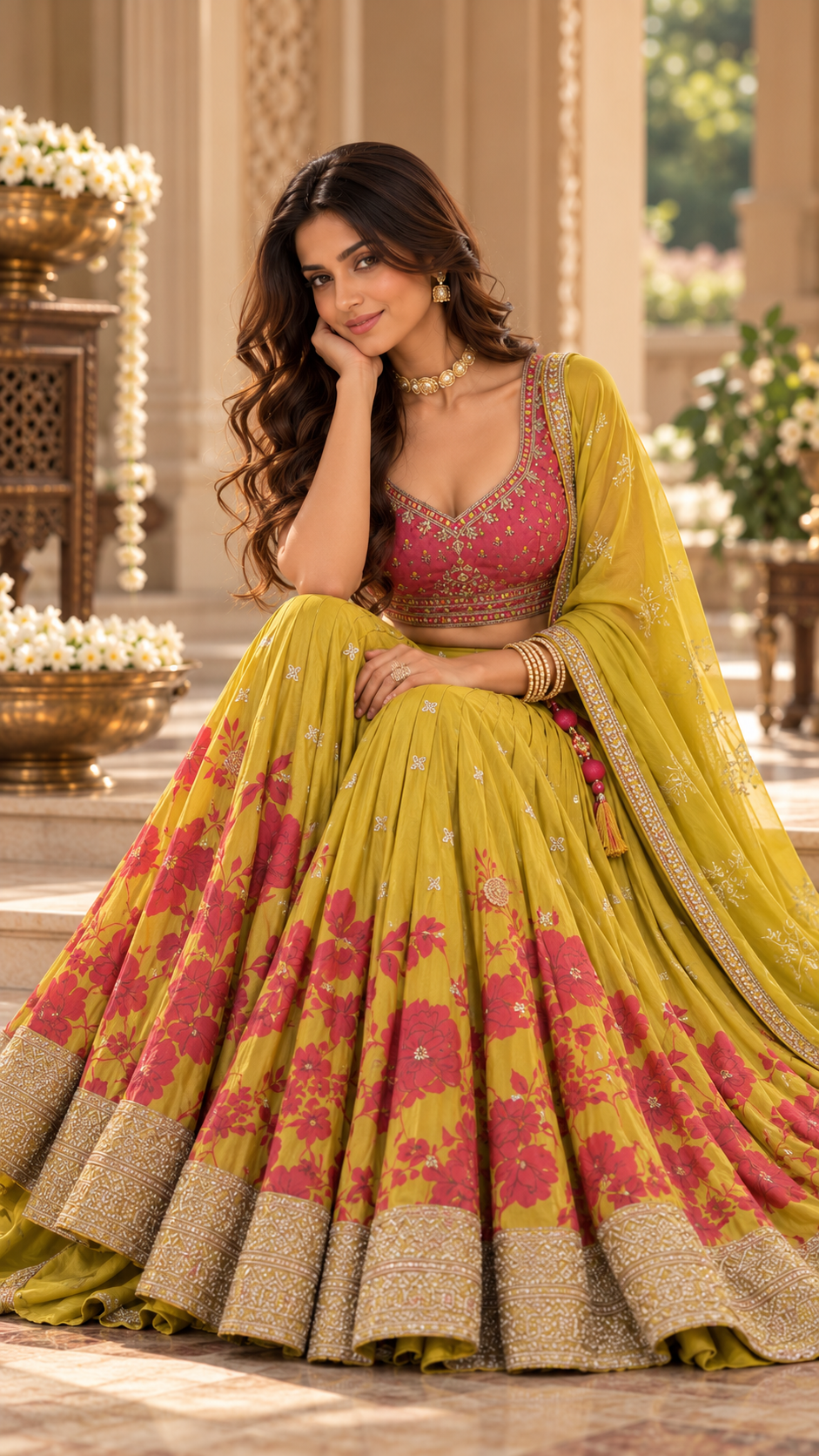Mehendi Green Tissue Silk Croptop Lehenga