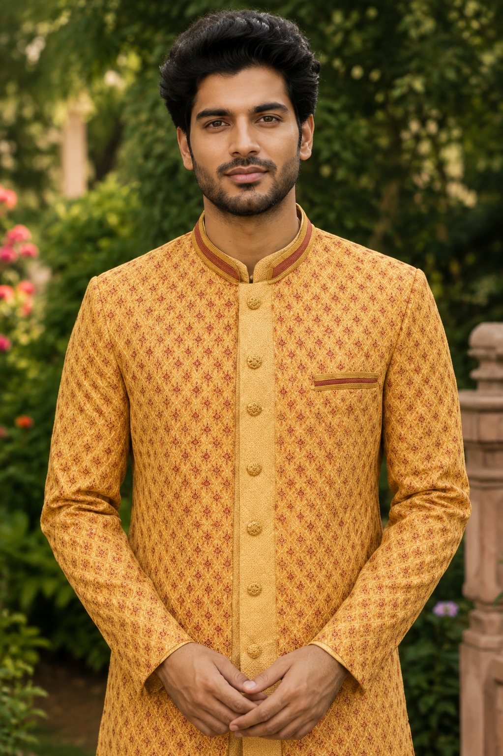 Mustard Silk Indo Western Suit