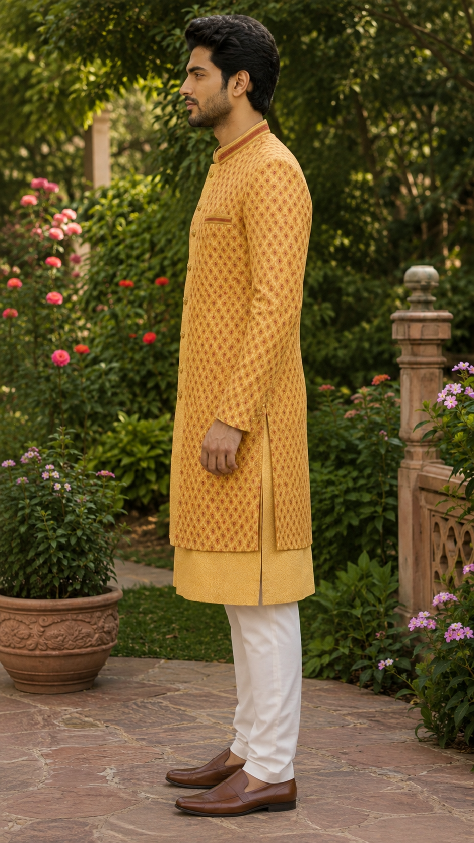 Mustard Silk Indo Western Suit