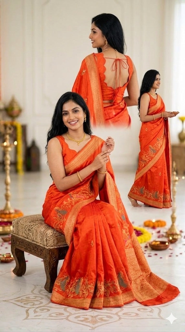 Orange Satin Silk Saree