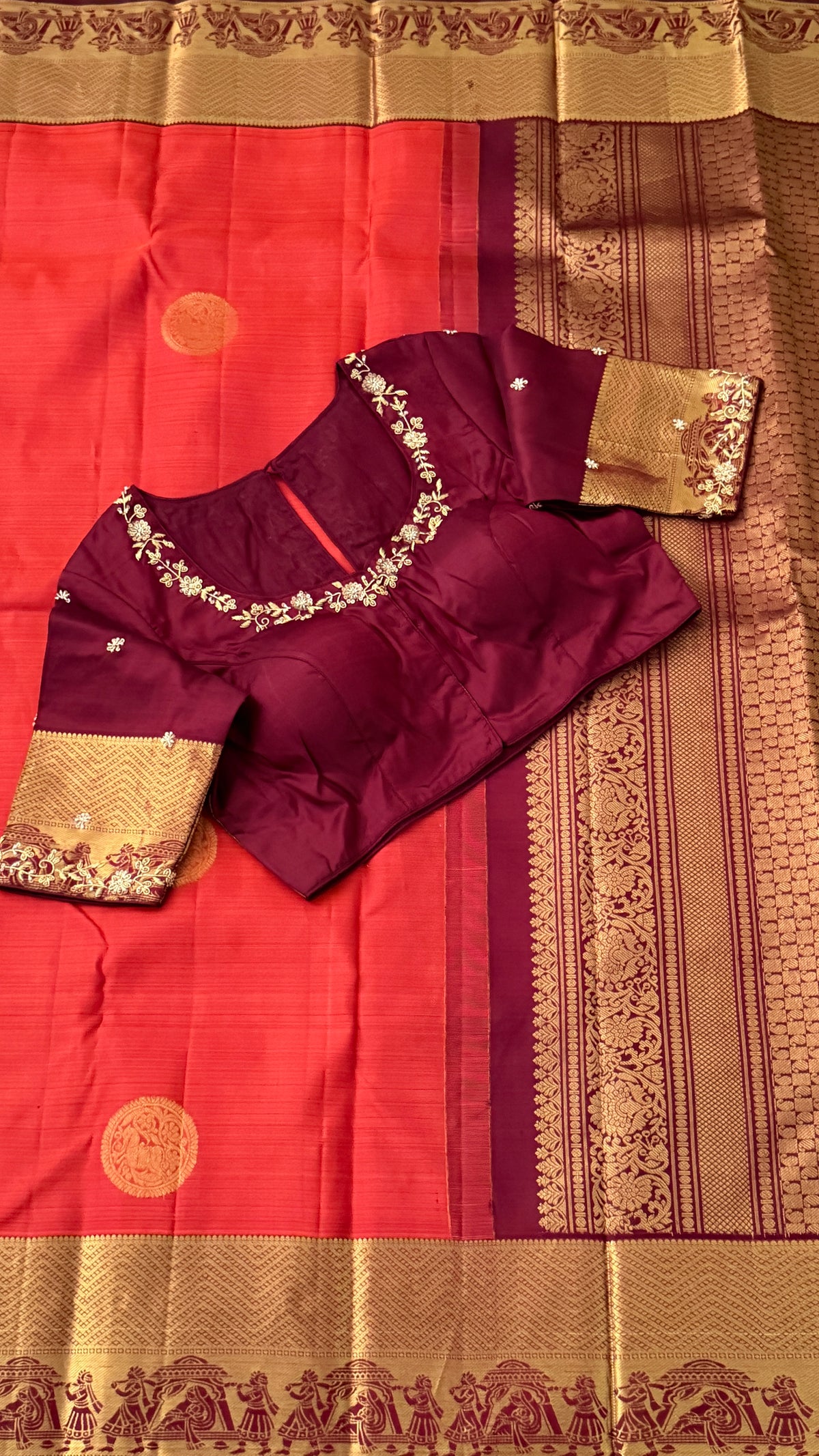 Burnt Orange Kanchi Silk Saree