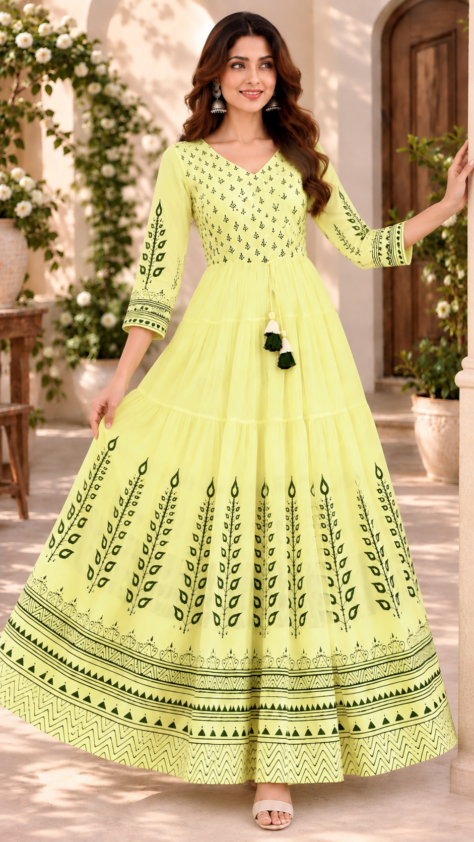 Lemon Yellow Mul Cotton Long Gown
