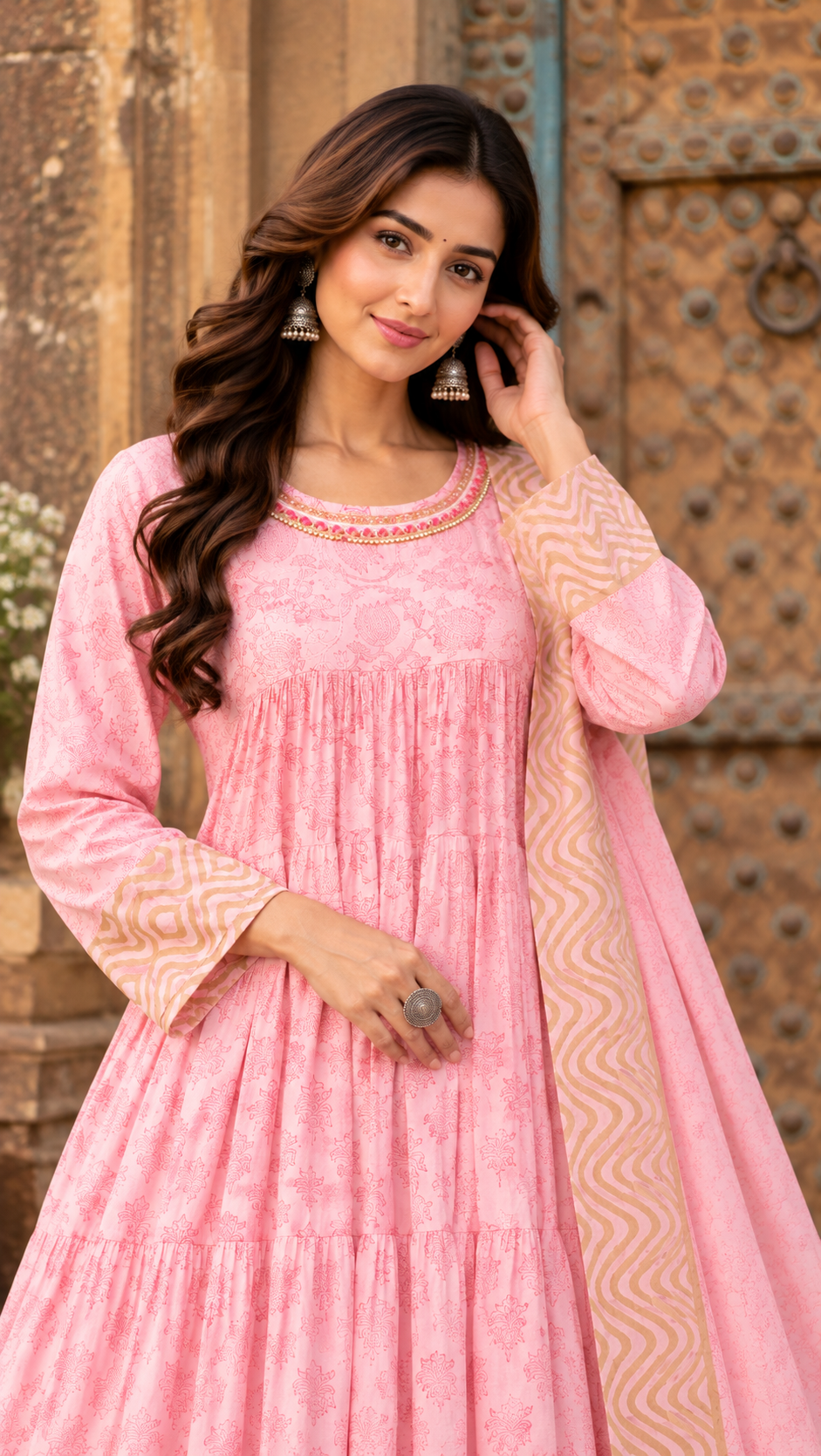 Pink Mul Cotton Long Gown