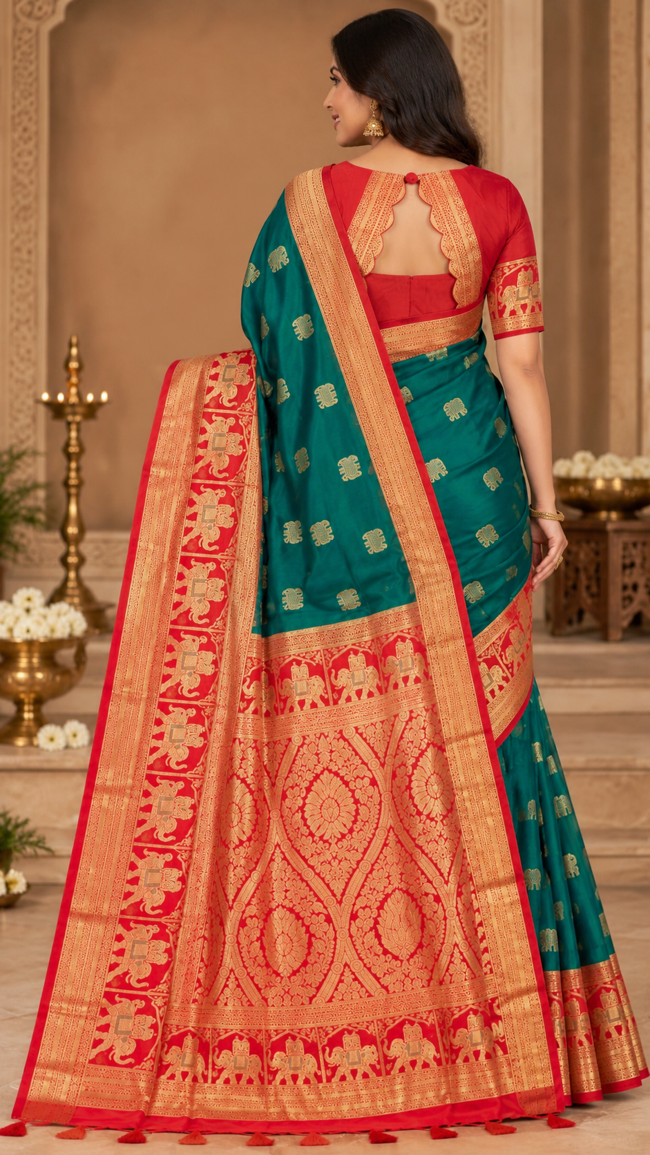 Peacock Green Kanchi Silk Saree