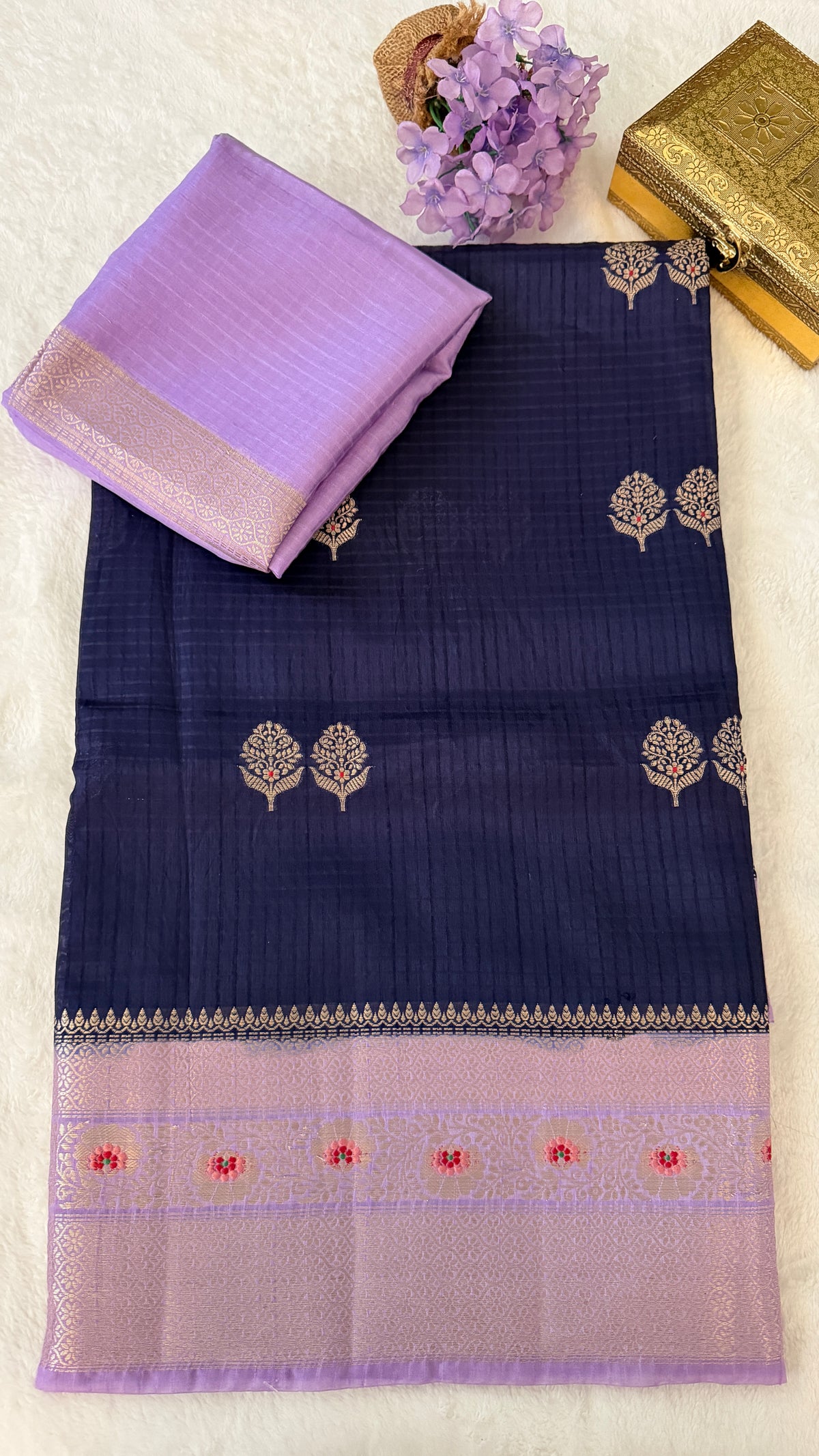 Navy Blue Viscode Beneras Silk Festive Saree