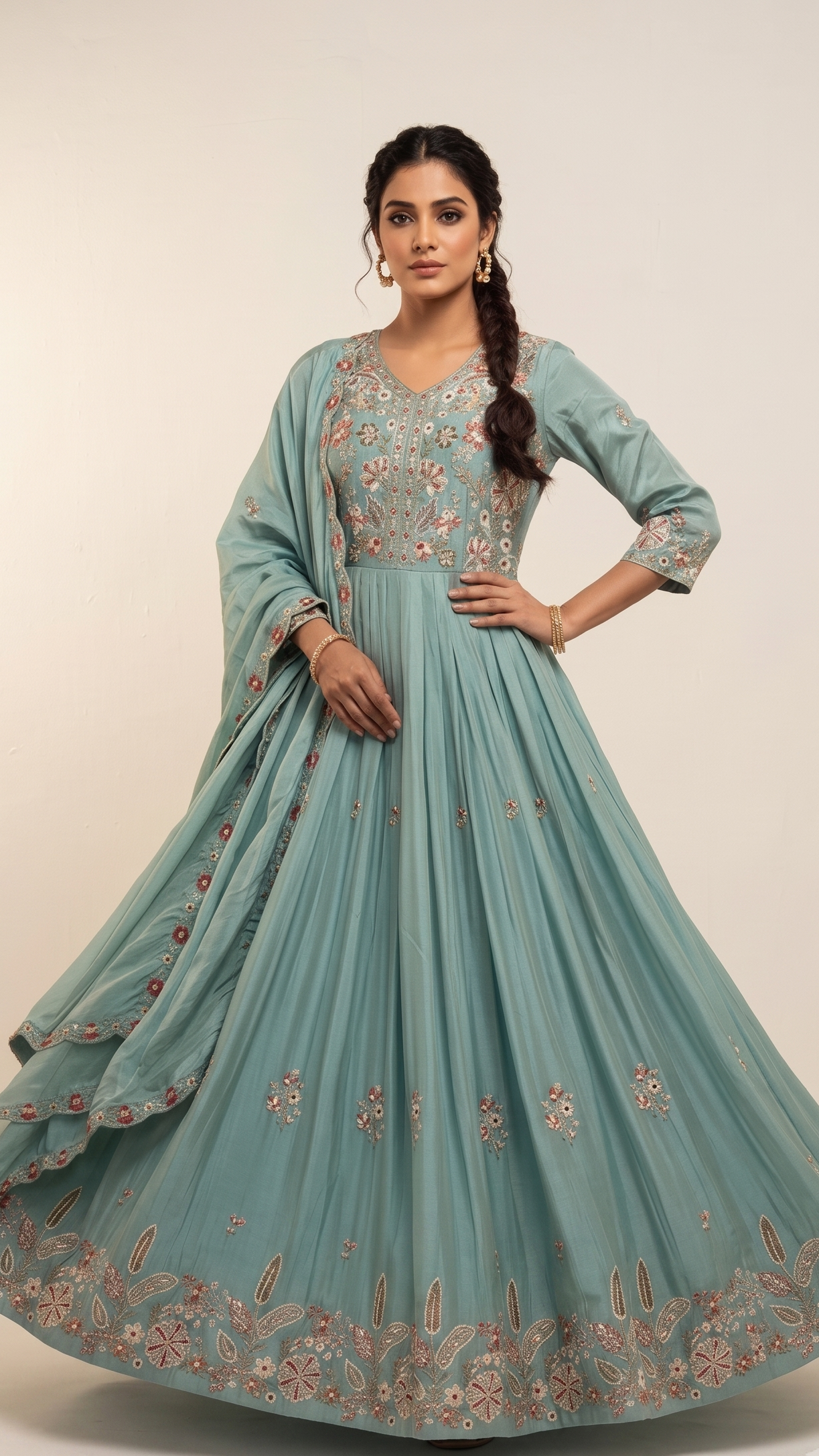 Sapphire Blue Tusser Silk Salwar Suit