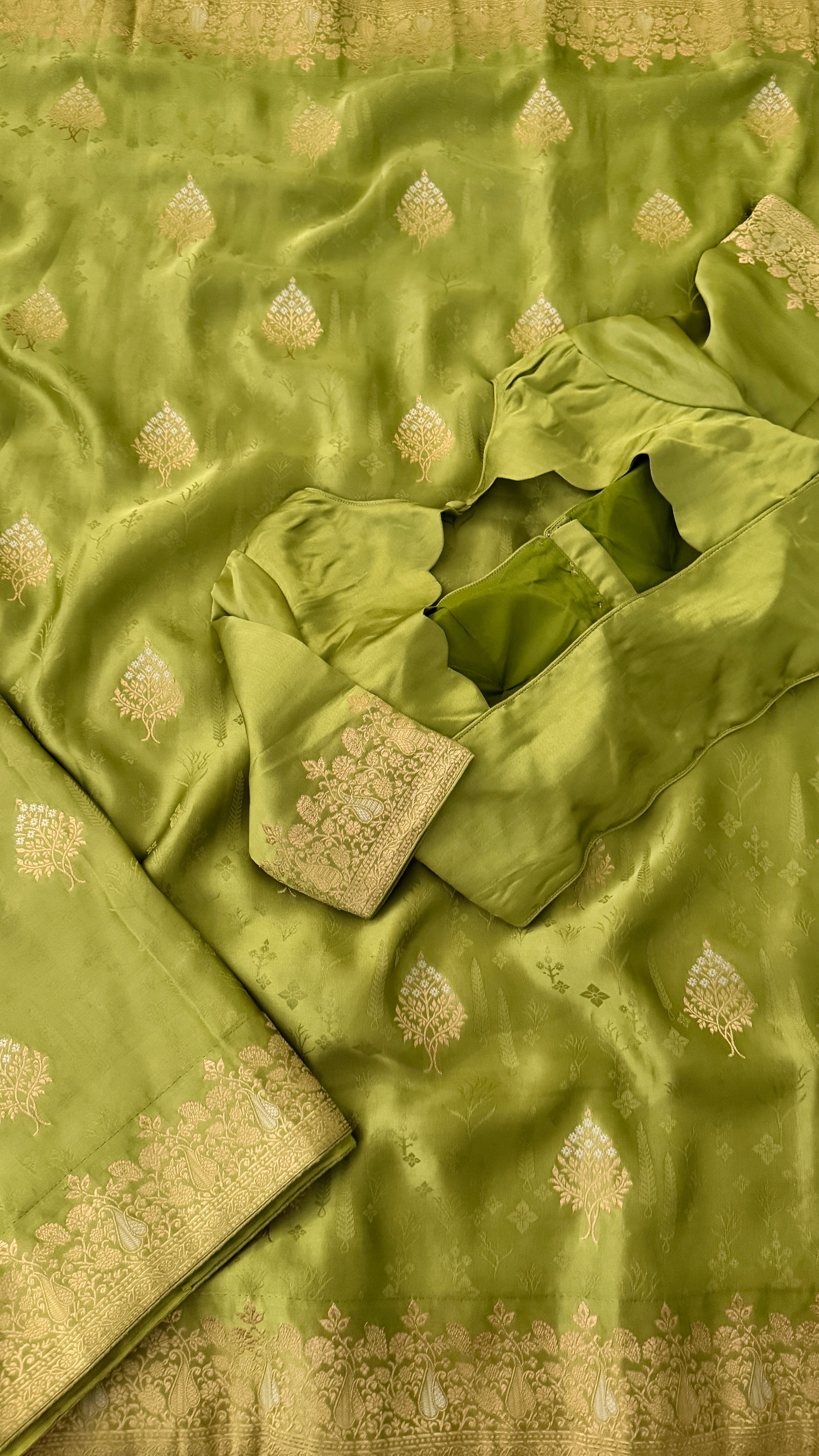 Green Banaras Satin Saree