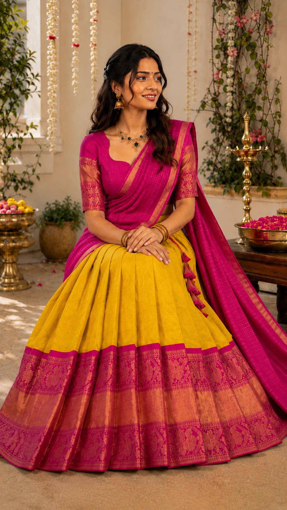Yellow Kuppadam Silk Langa Voni