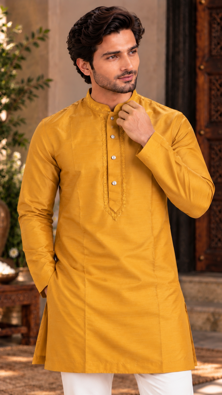 Mustard Yellow Silk Kurta