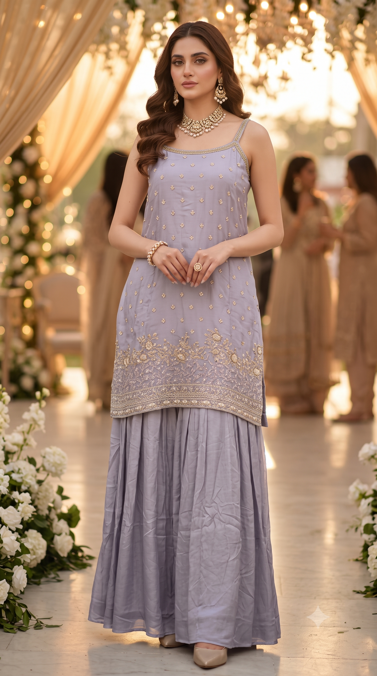 Lavender Chinon Silk Sharara Suit