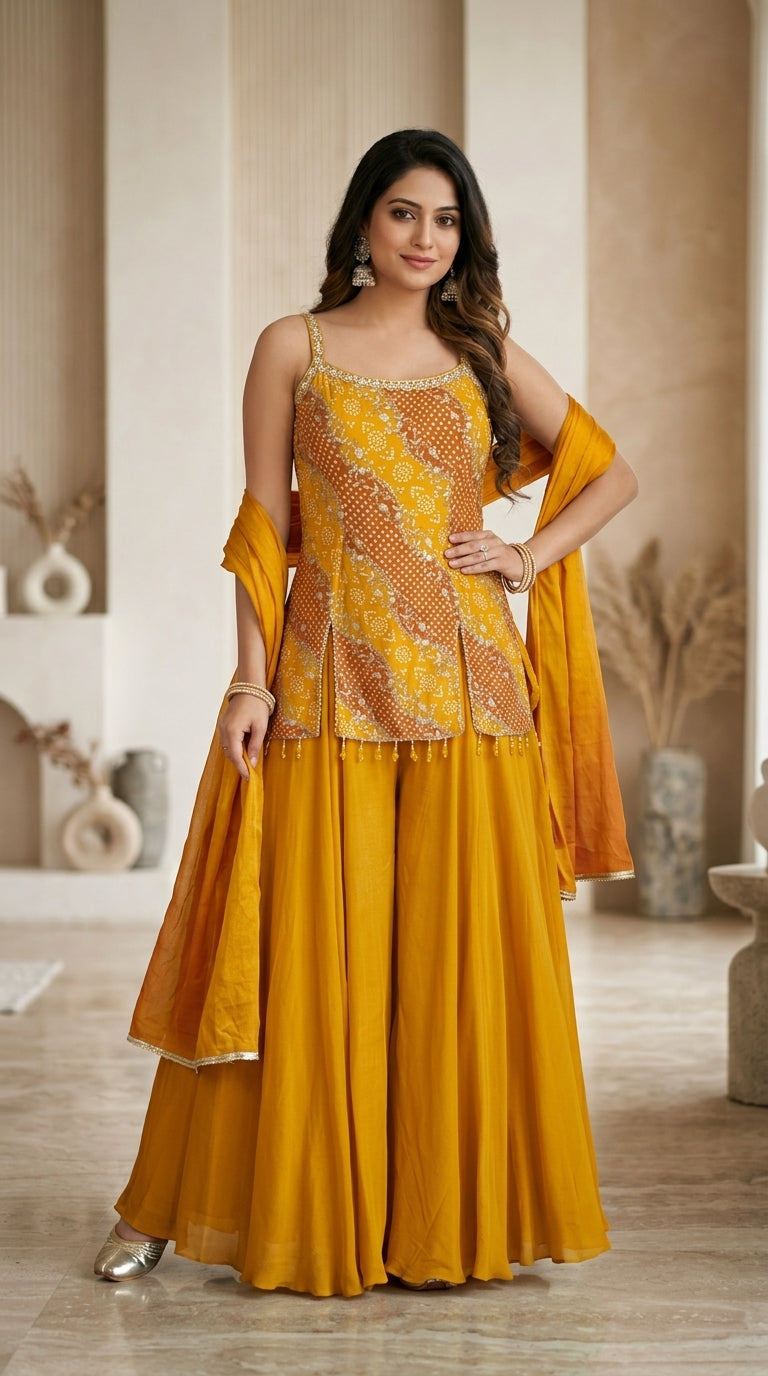 Mustard Silk Sharara Suit