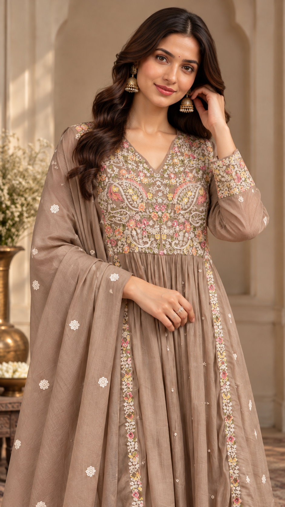 Dusty Rose Mul Chanderi Suit