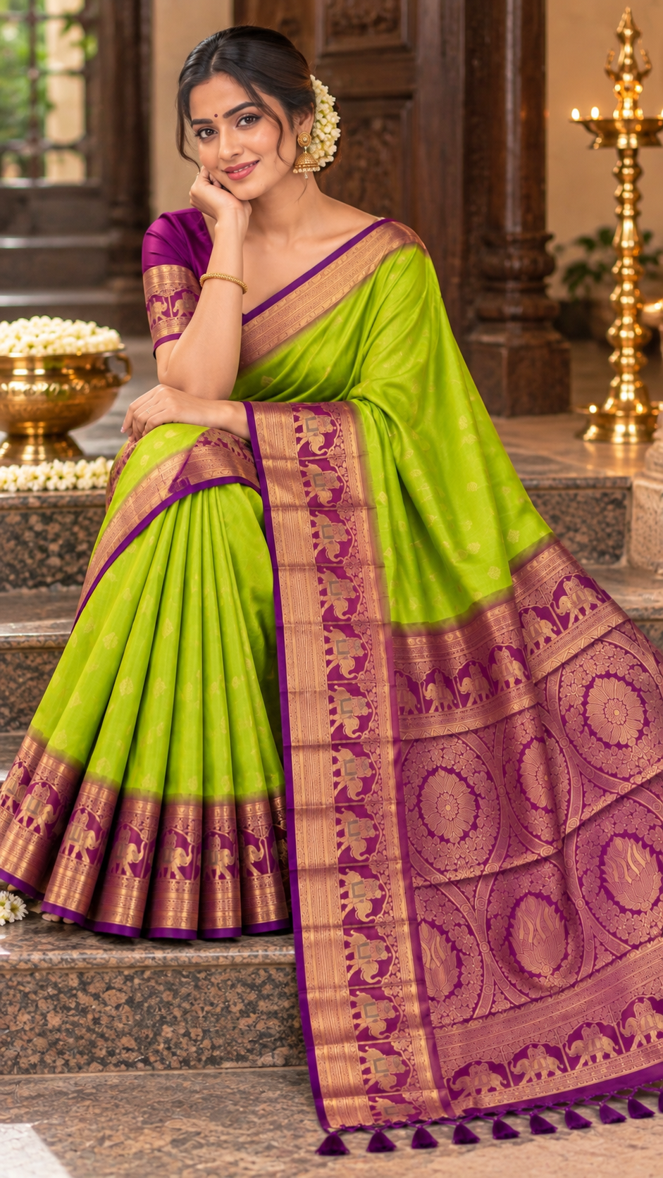 Lime Green Kanchi Silk Saree