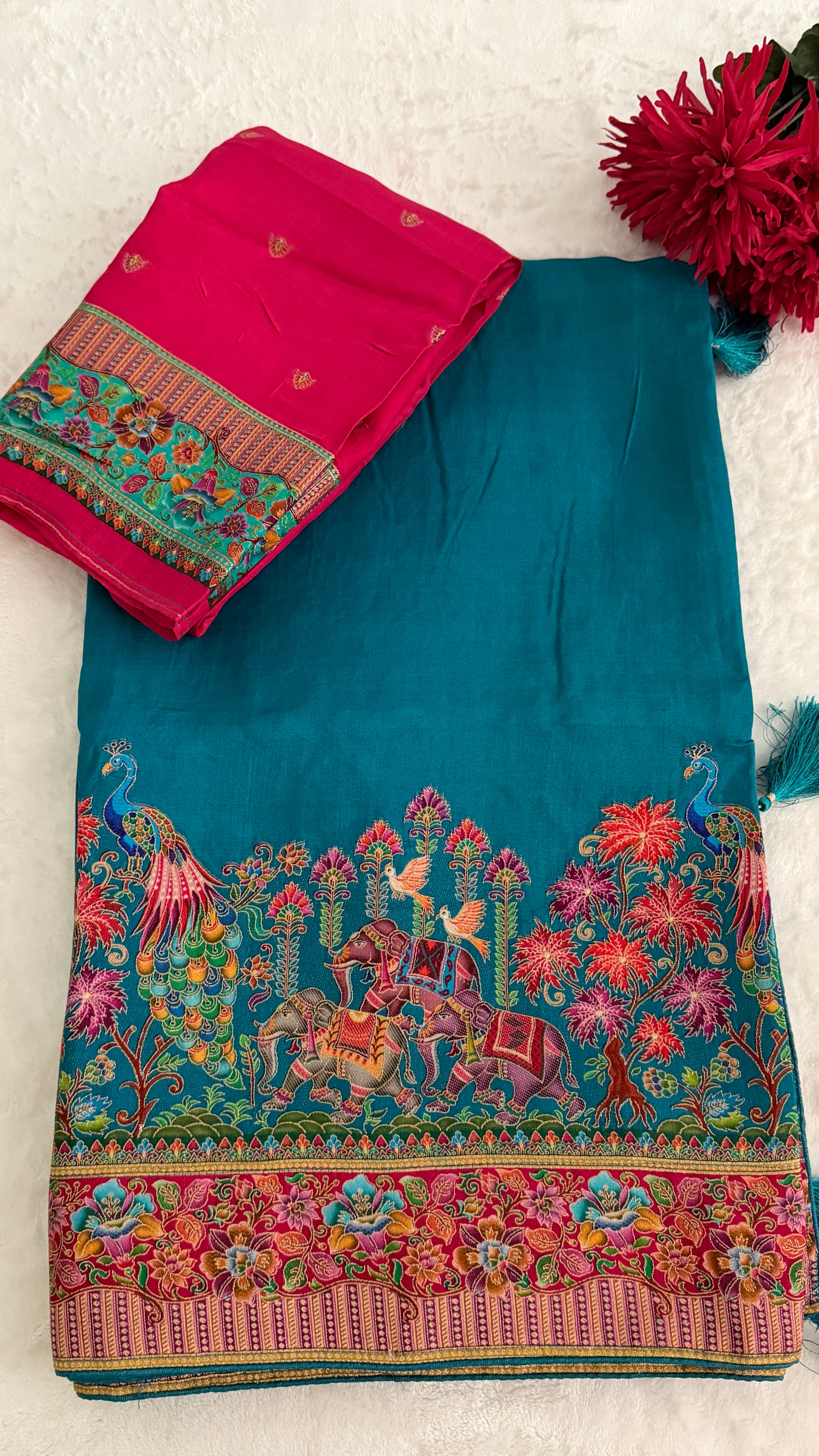 Blue Munga Silk Saree