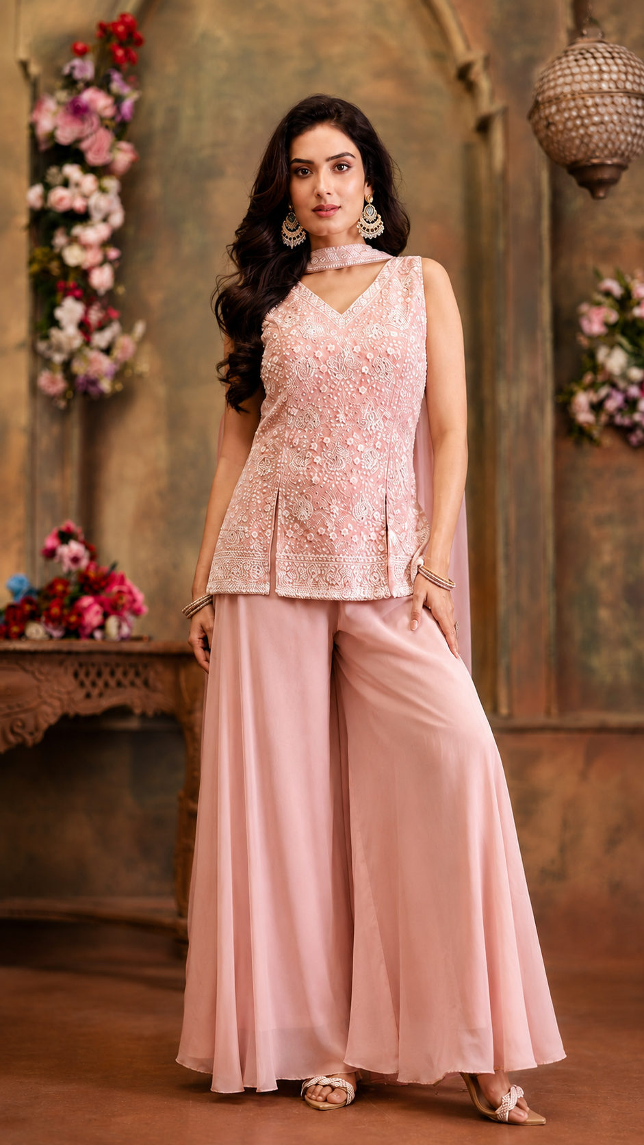 Baby Pink Georgette Sharara Suit