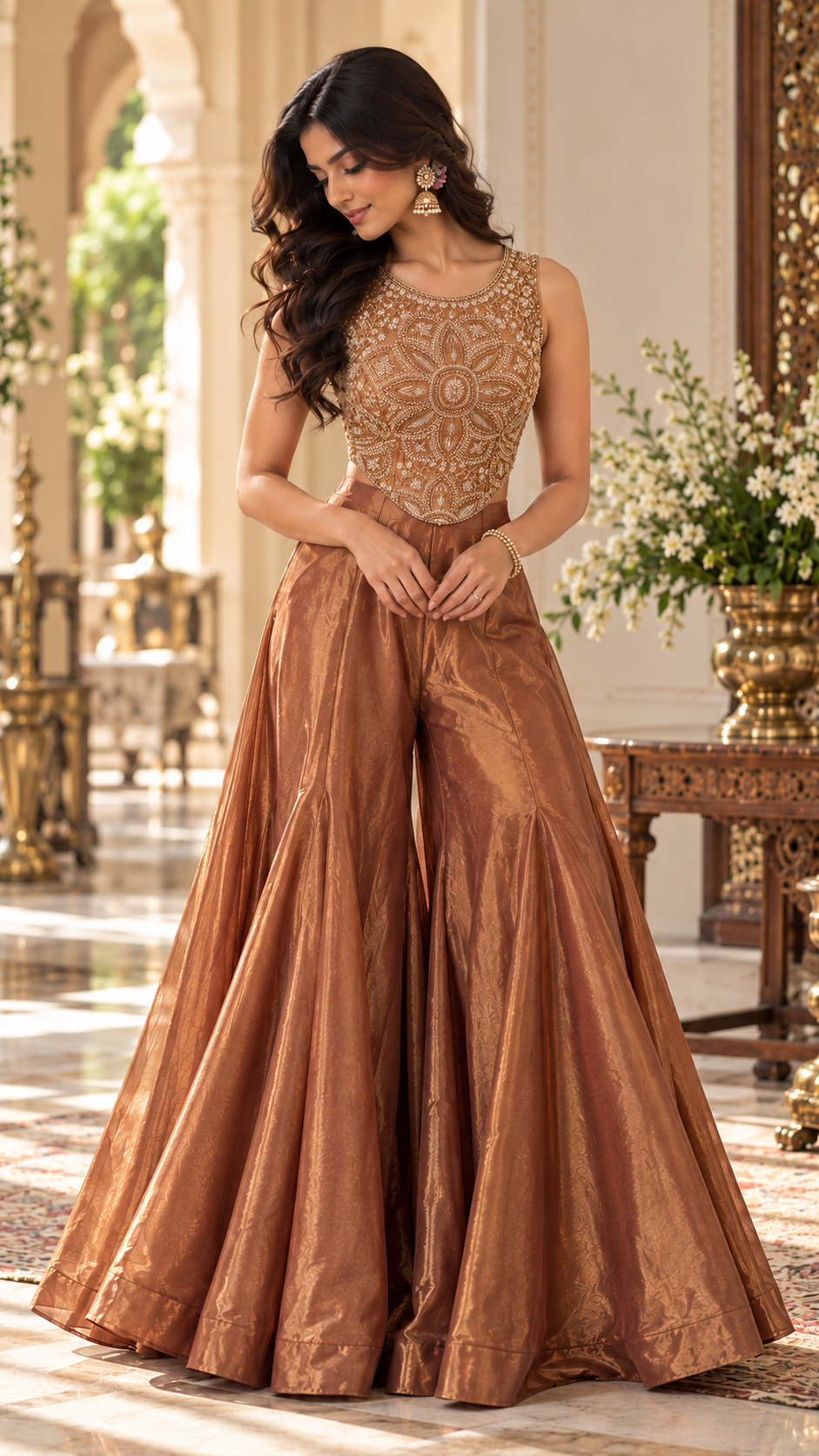 Golden Brown Tissue Silk Corset Suit