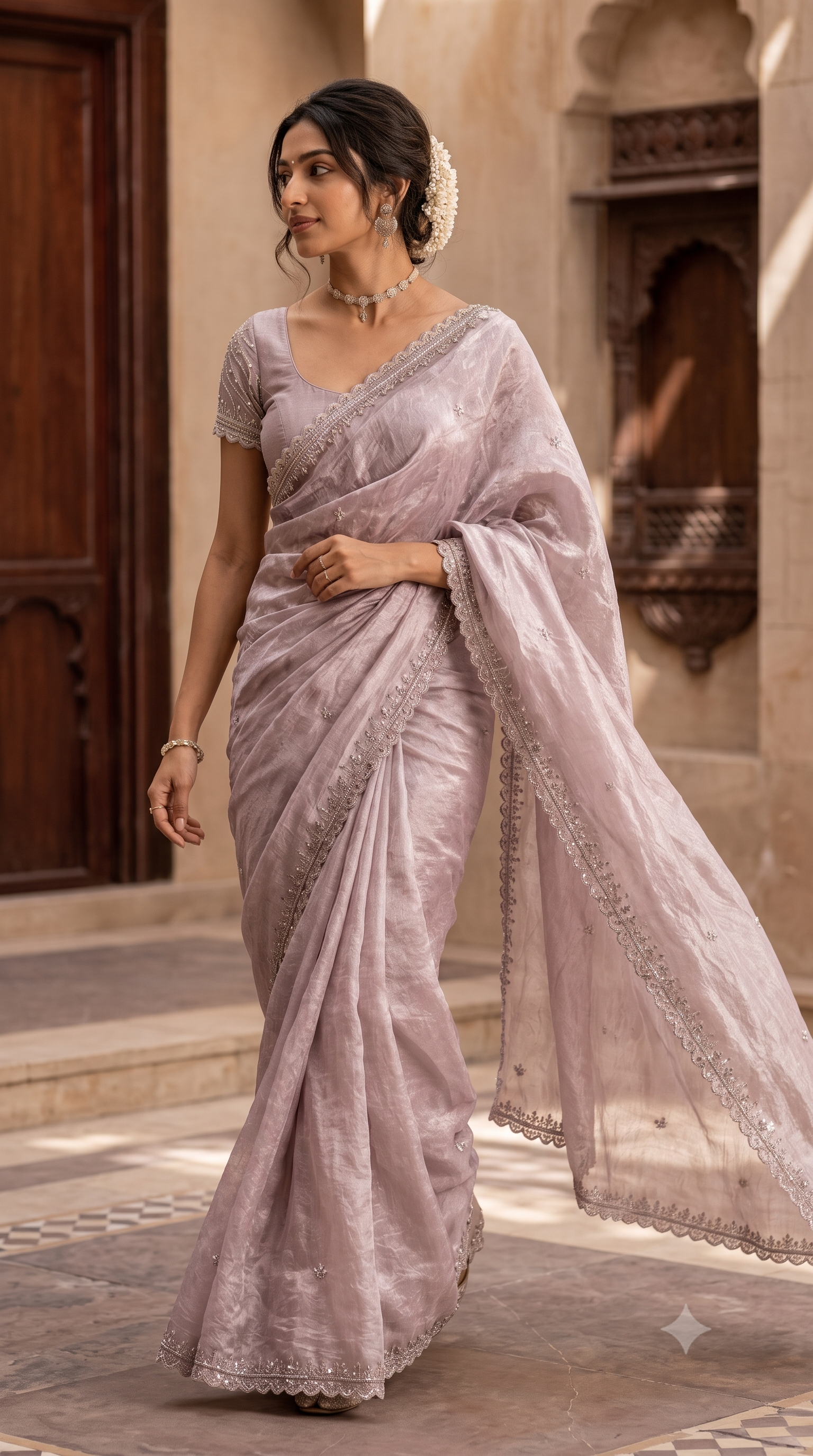 Lavender Glass Organza Fancy Saree