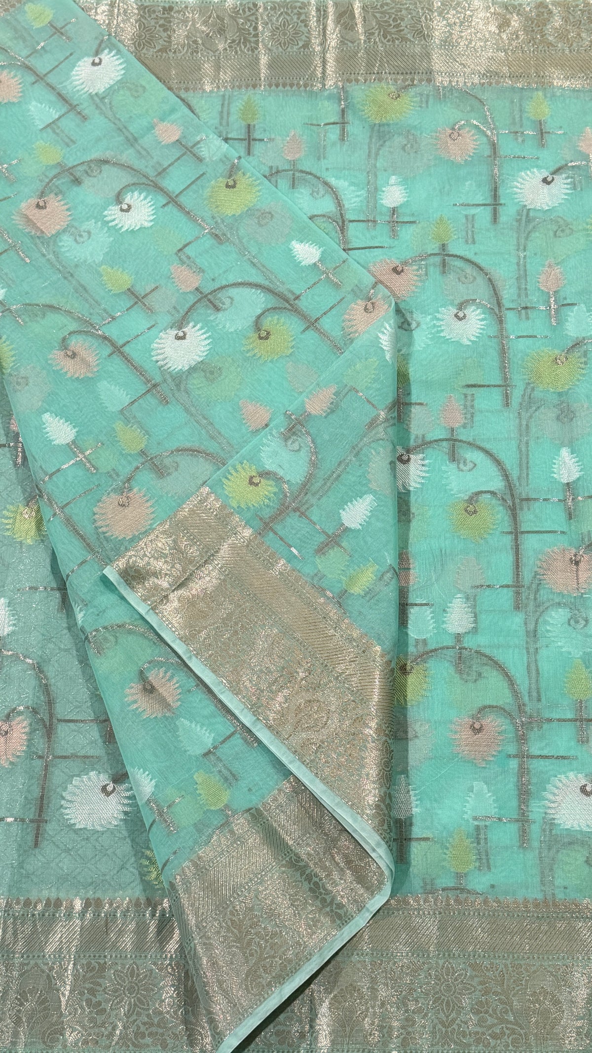 Sea Green Chanderi Silk Saree