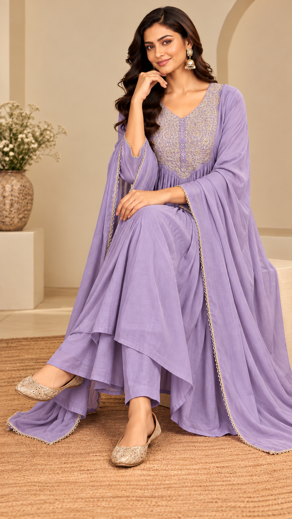 Lavender Mul Chanderi Suit