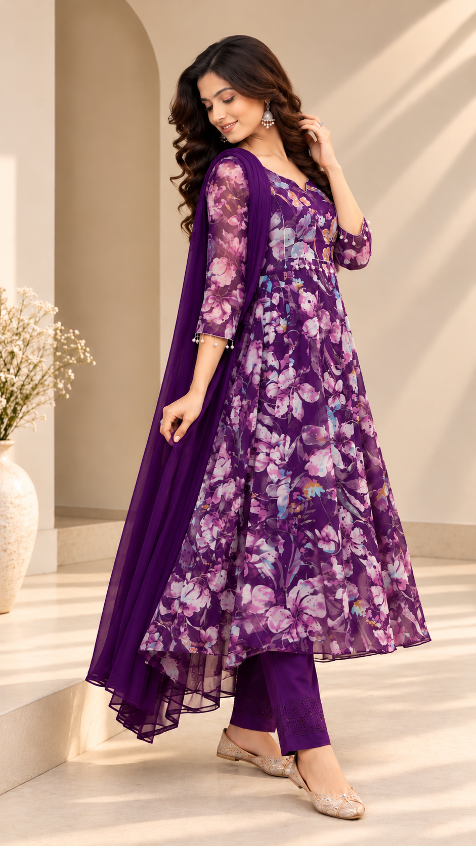 Wine Chinon Silk A-Line Cut Suit