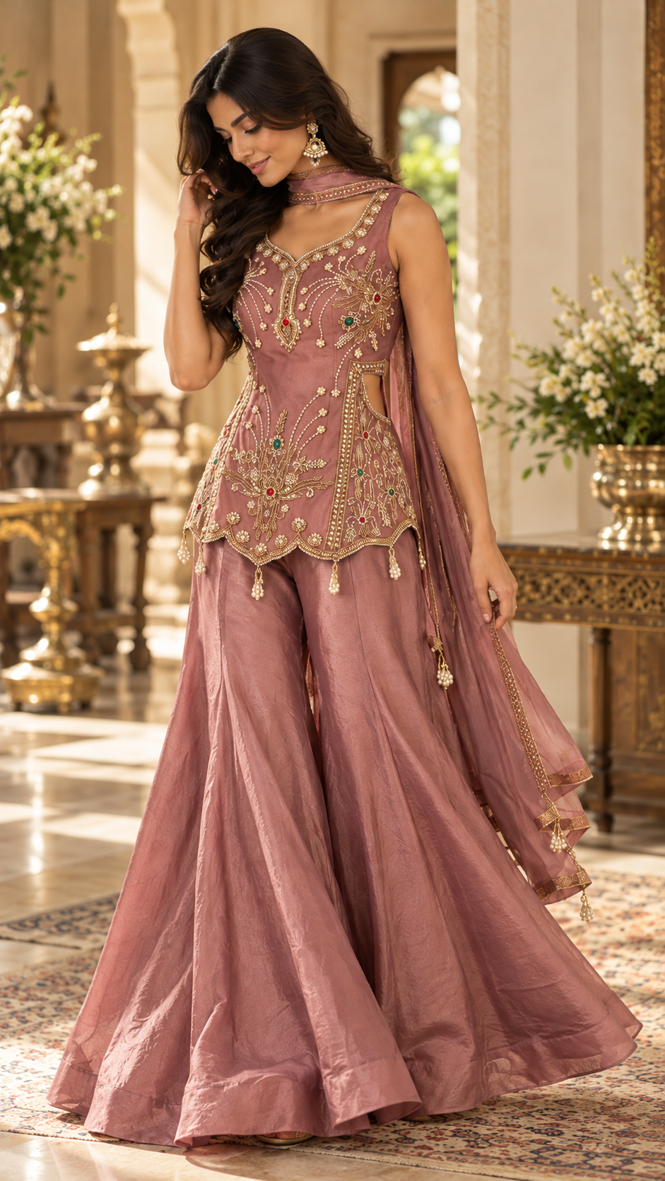 Blush Pink Organza Tissue Sharara Suit