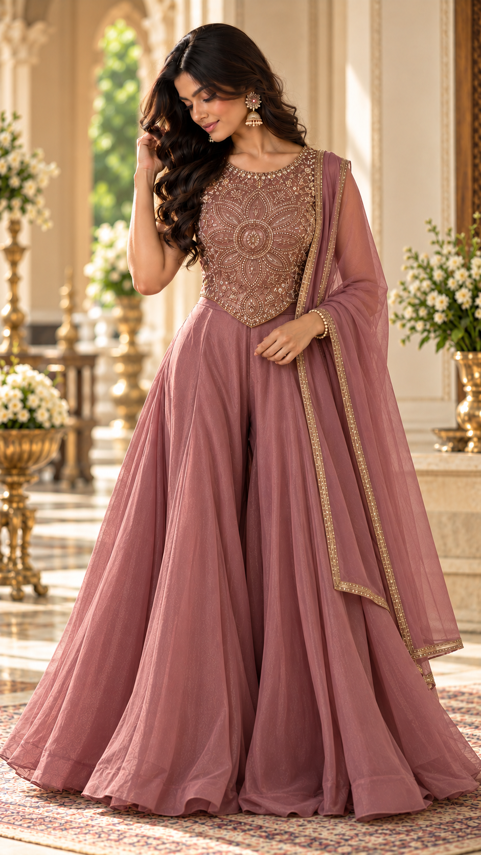 Mauve Tissue Silk Corset Suit