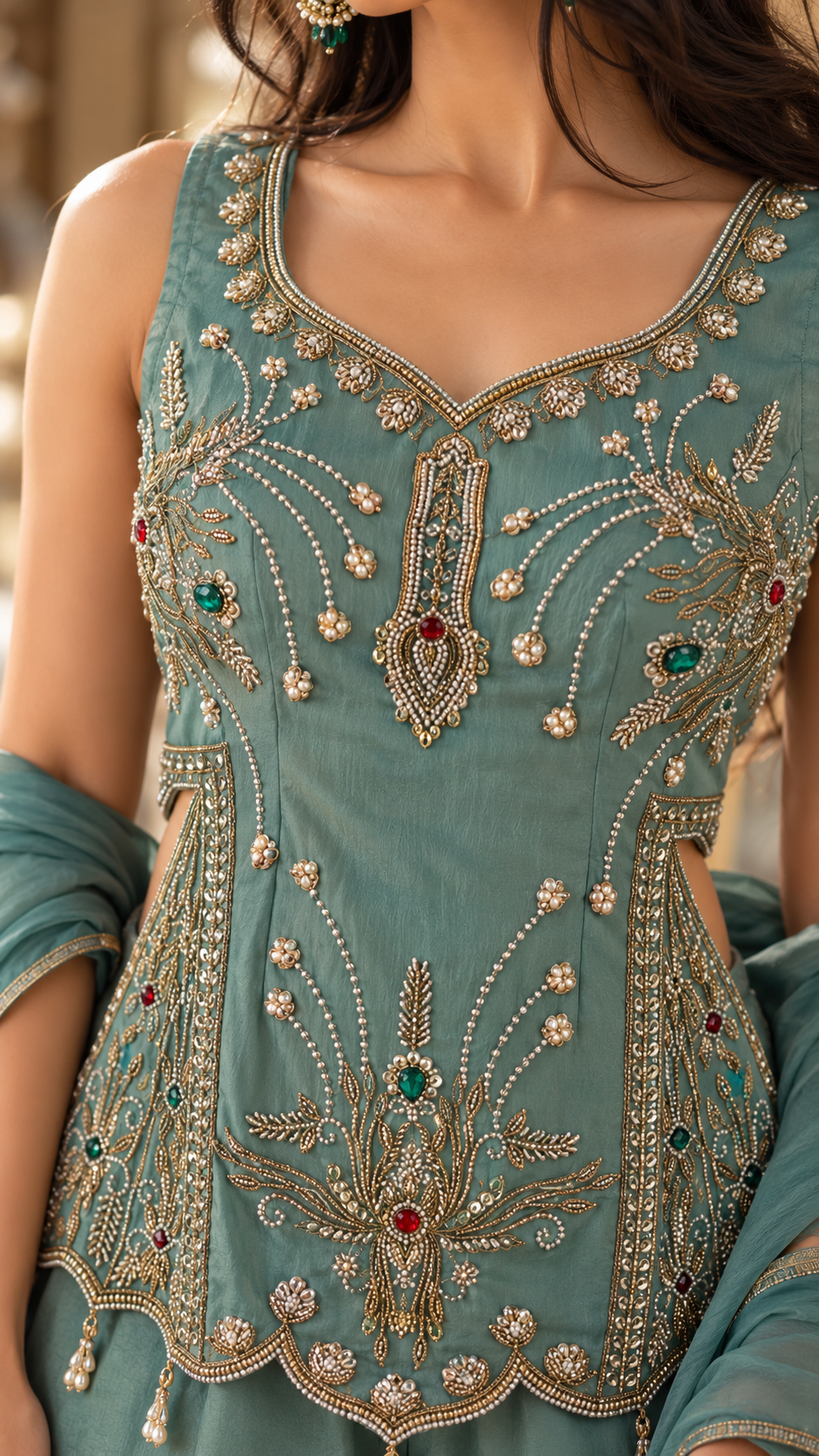 Emerald Green Crushed Tissue Sharara Suit