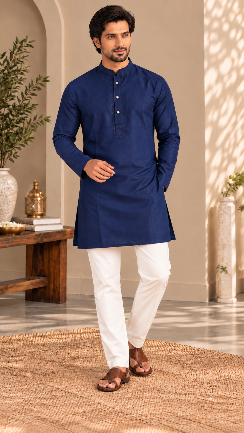 Royal Blue Silk Kurta