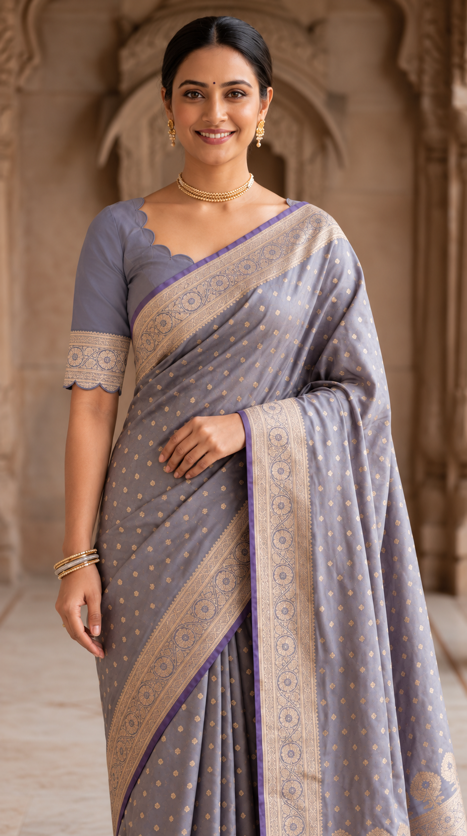 Pastel Lavender Banaras Satin Silk Saree