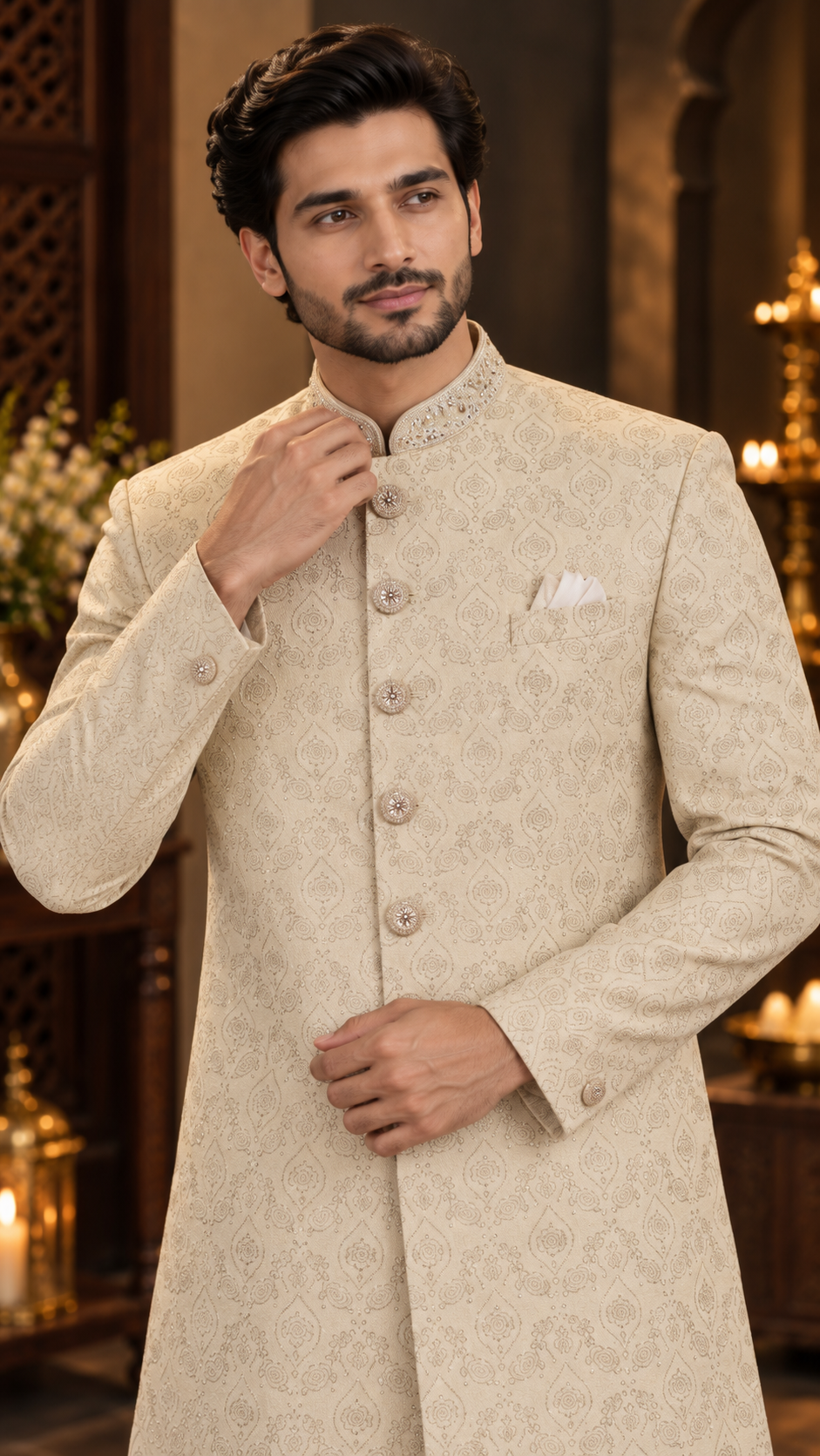 Off-White Embellished Sherwani