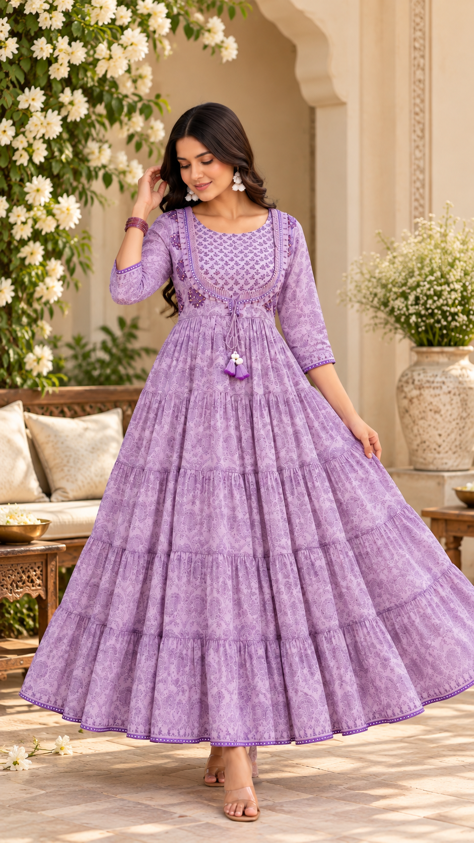 Lavender Mul Cotton Long Gown