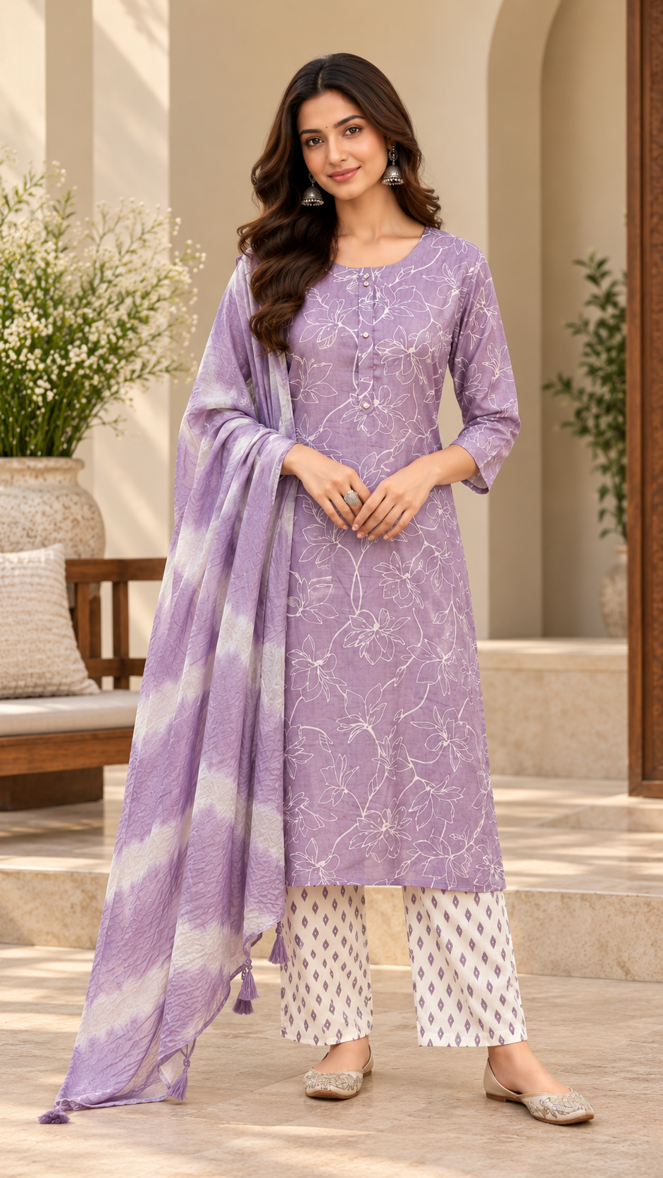 Lavender Rayon Cotton Straight Cut Suit